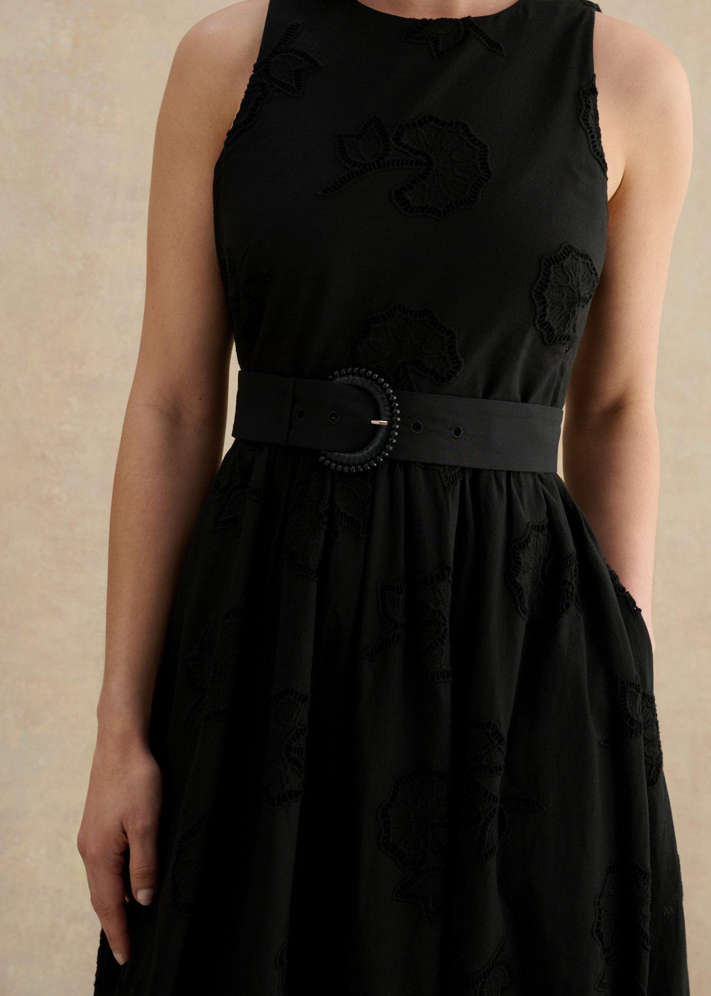 Attingham Cotton broderie Dress , Black, hi-res