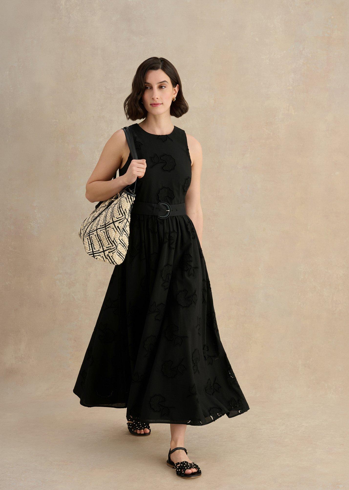 Attingham Cotton broderie Dress , Black, hi-res