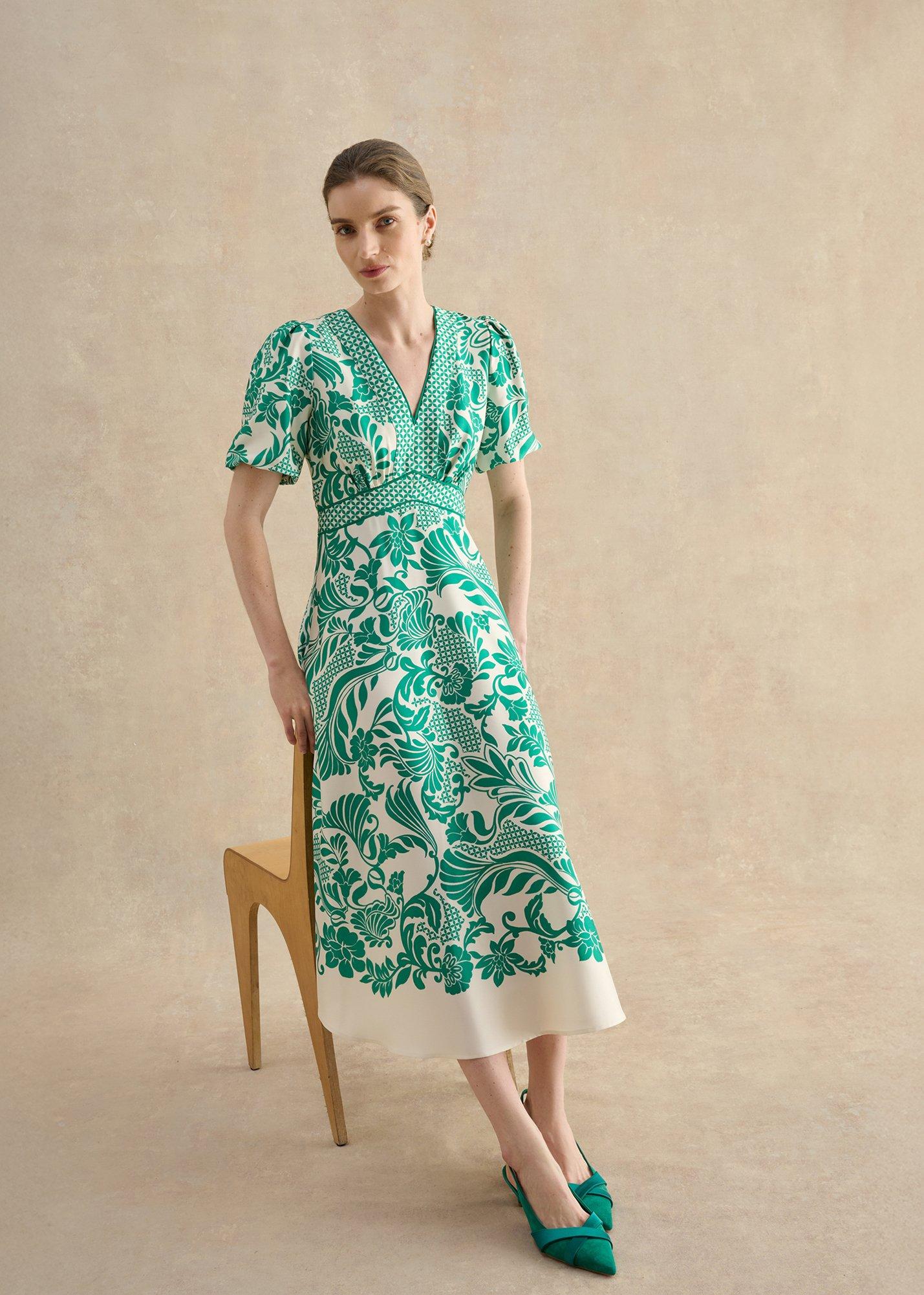 Trelissick Dress, Green Cream, hi-res