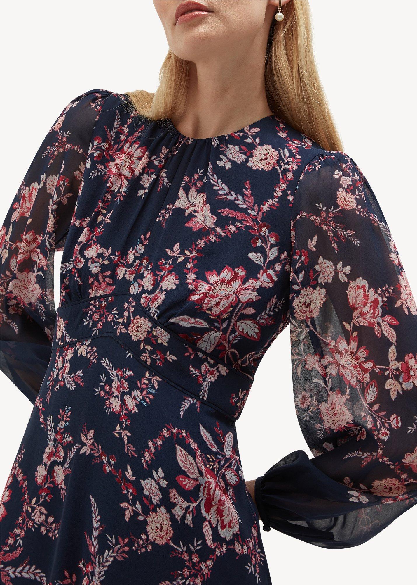 Demi Floral Silk Dress, Midnight Multi, hi-res