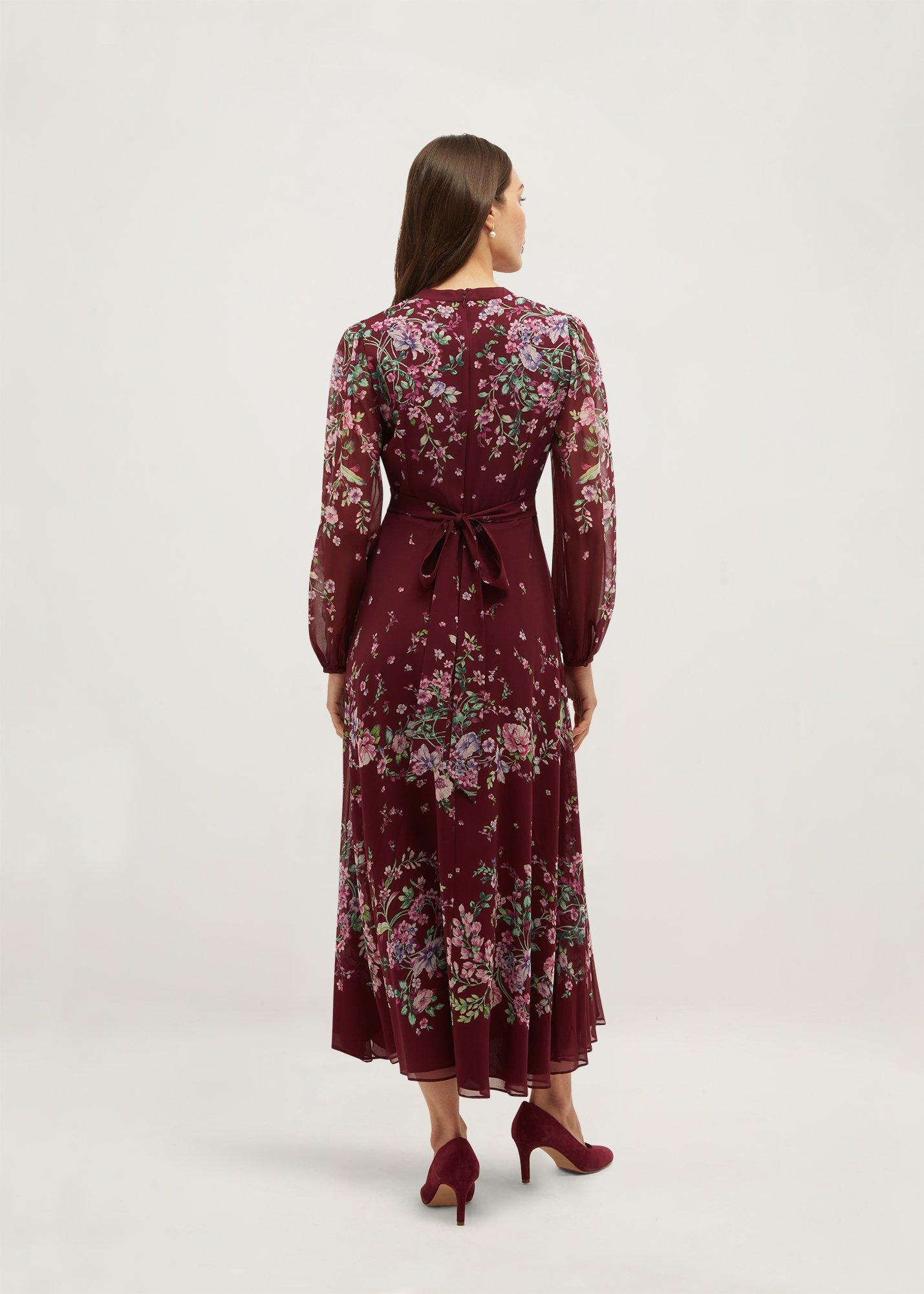 Maeve Floral Silk Dress, Plum Multi, hi-res