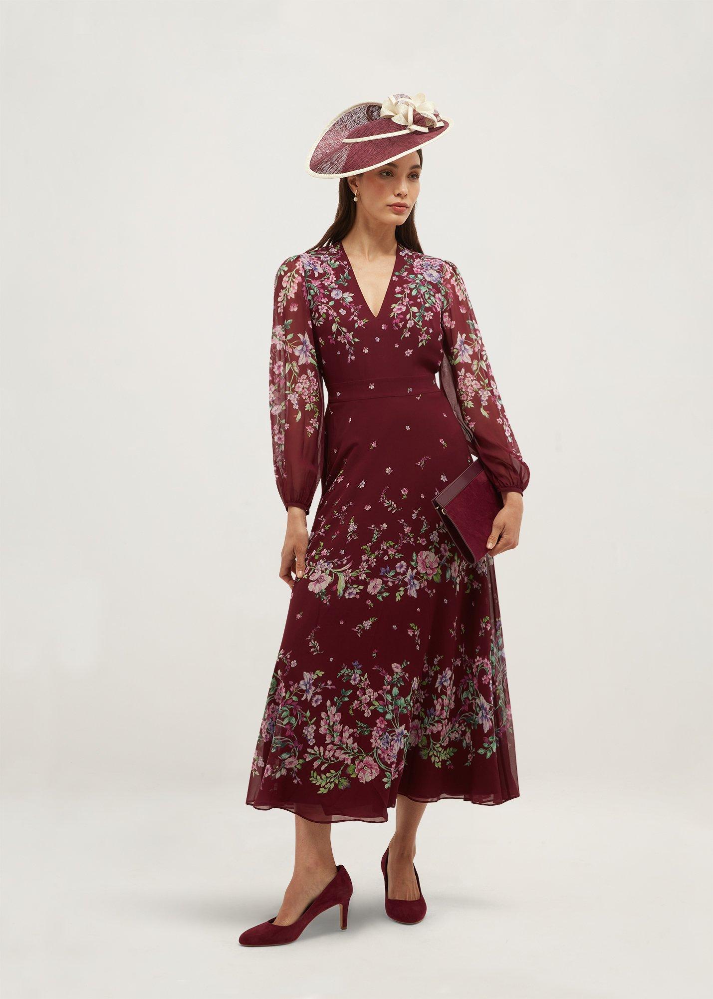 Maeve Floral Silk Dress, Plum Multi, hi-res