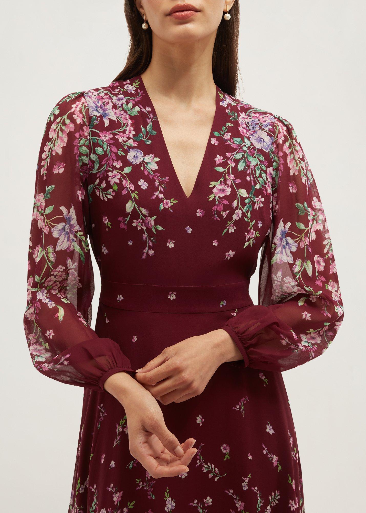 Petite Maeve Floral Silk Dress, Plum Multi, hi-res