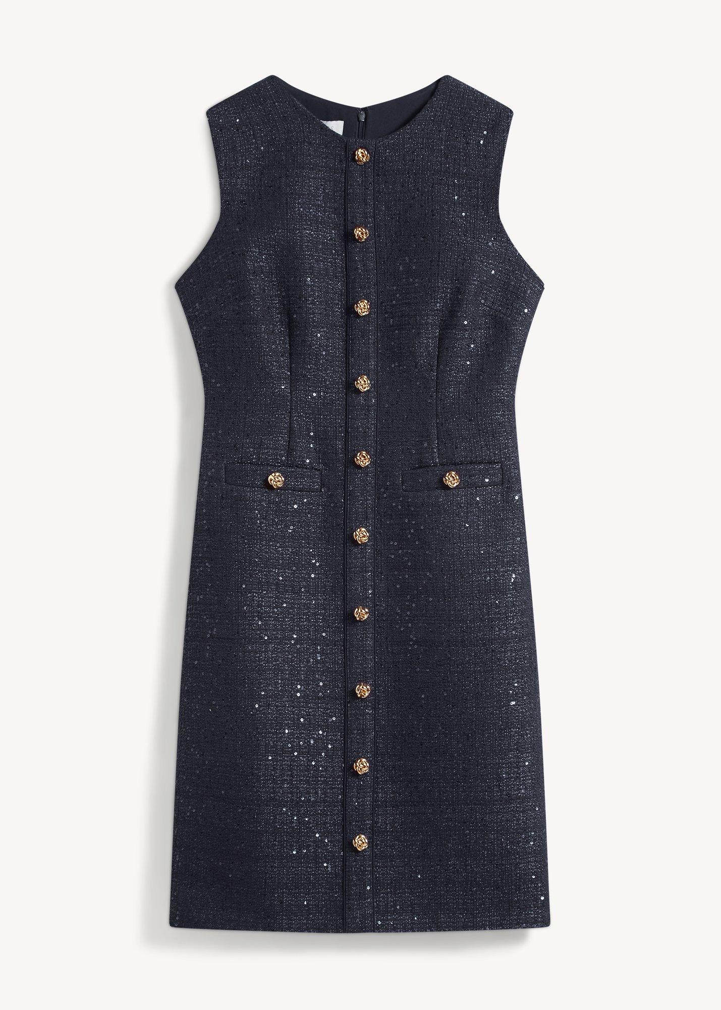 Bria Sequin Tweed Button Through Dress