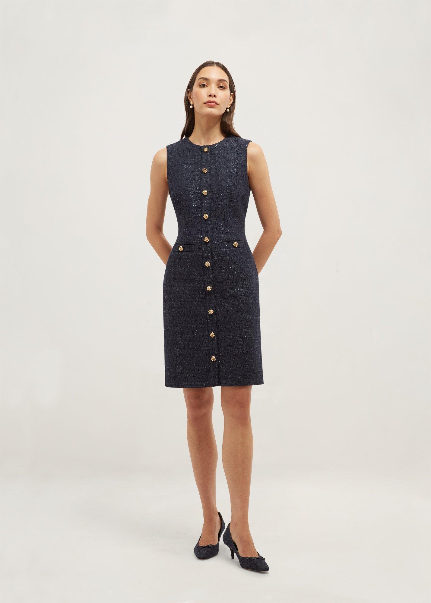 Bria Sequin Tweed Button Through Dress
