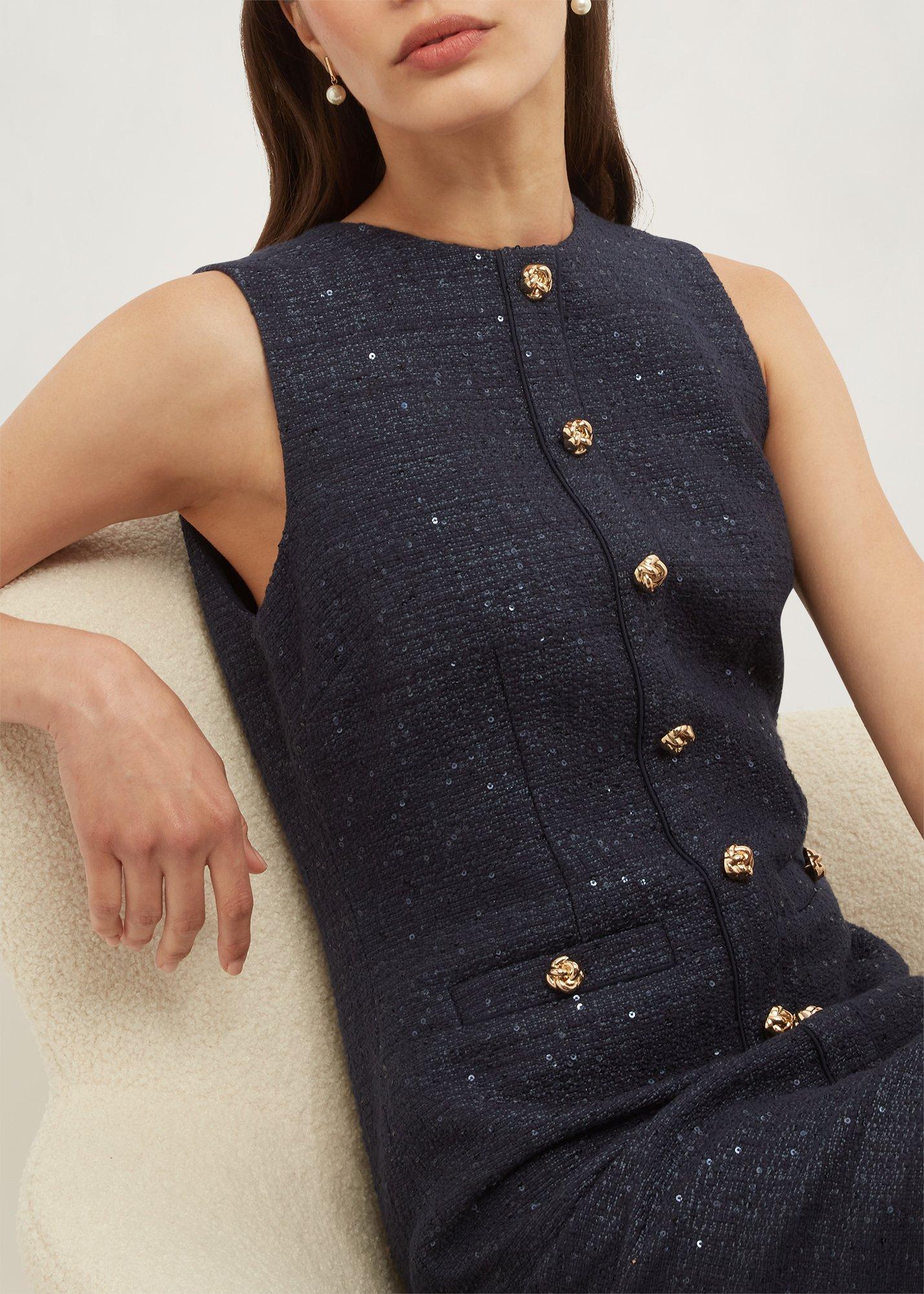 Bria Sequin Tweed Button Through Dress, Midnight Navy, hi-res