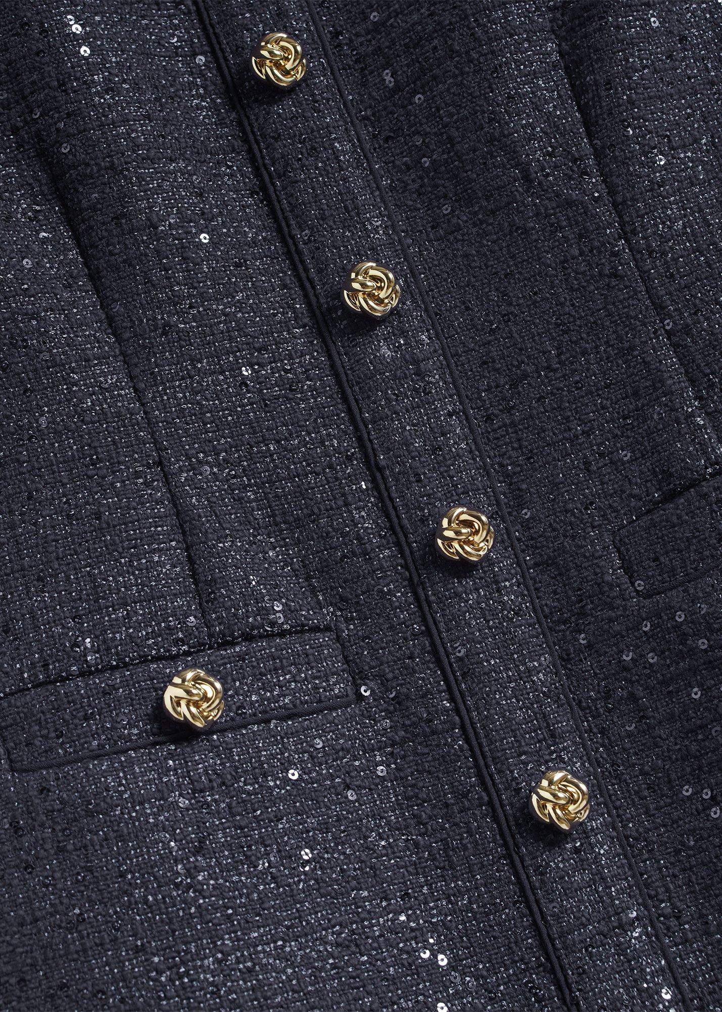 Bria Sequin Tweed Button Through Dress, Midnight Navy, hi-res