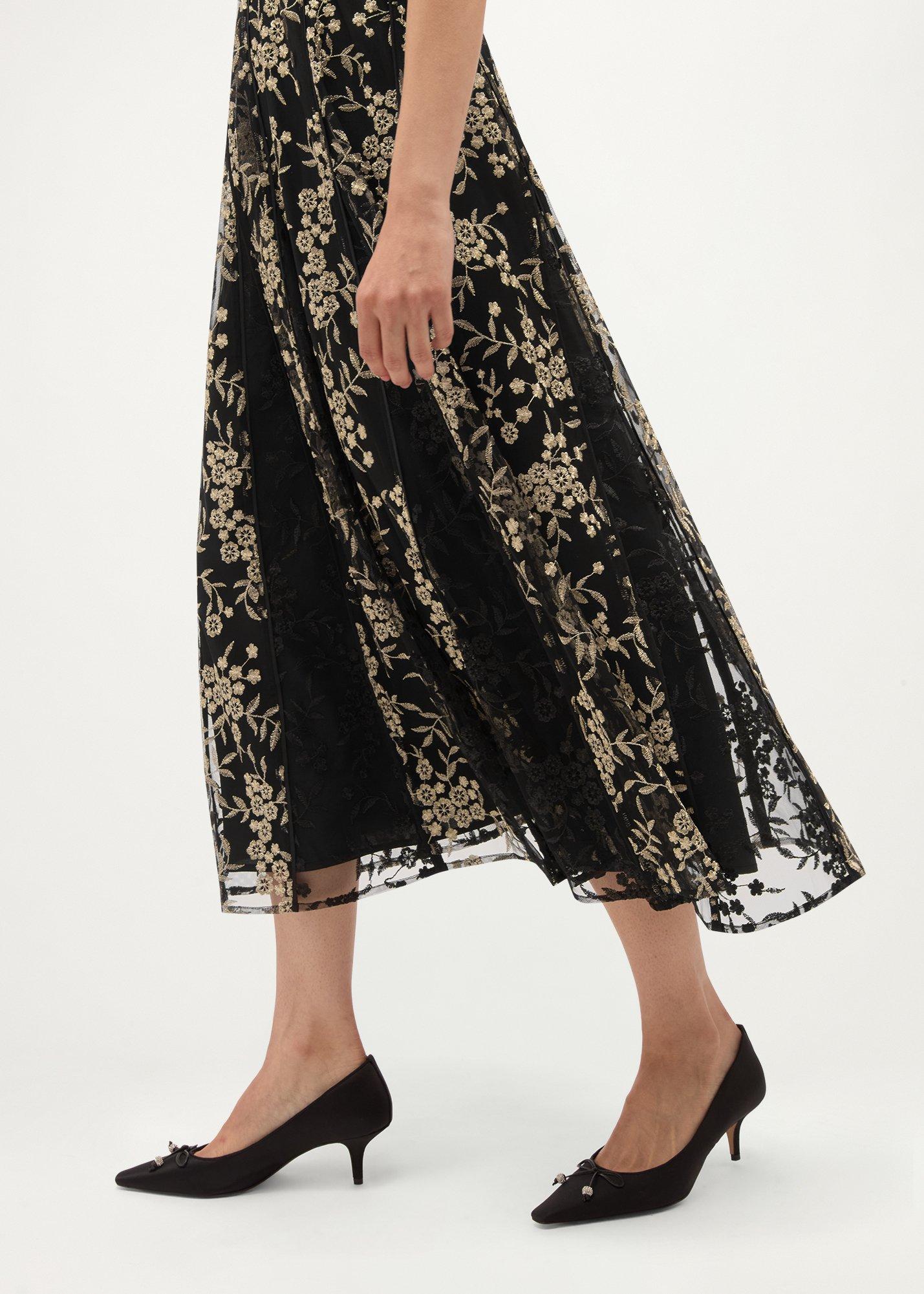 Quin Embroidered Dress, Black Gold, hi-res