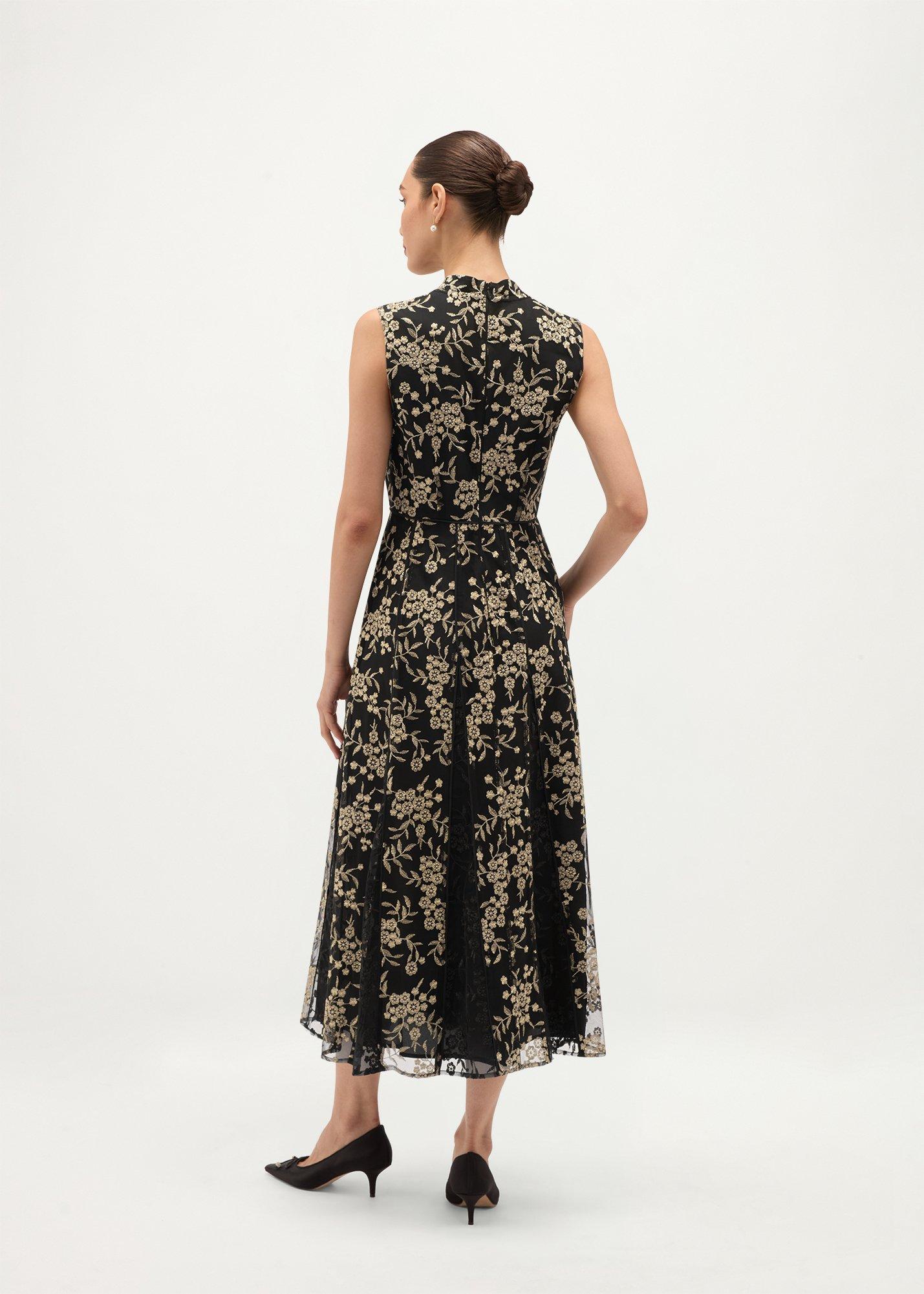 Quin Embroidered Dress, Black Gold, hi-res