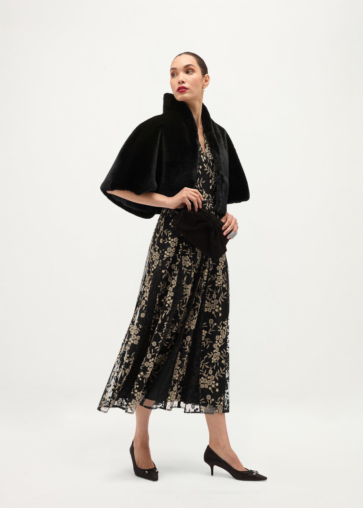 Quin Embroidered Dress, Black Gold, hi-res