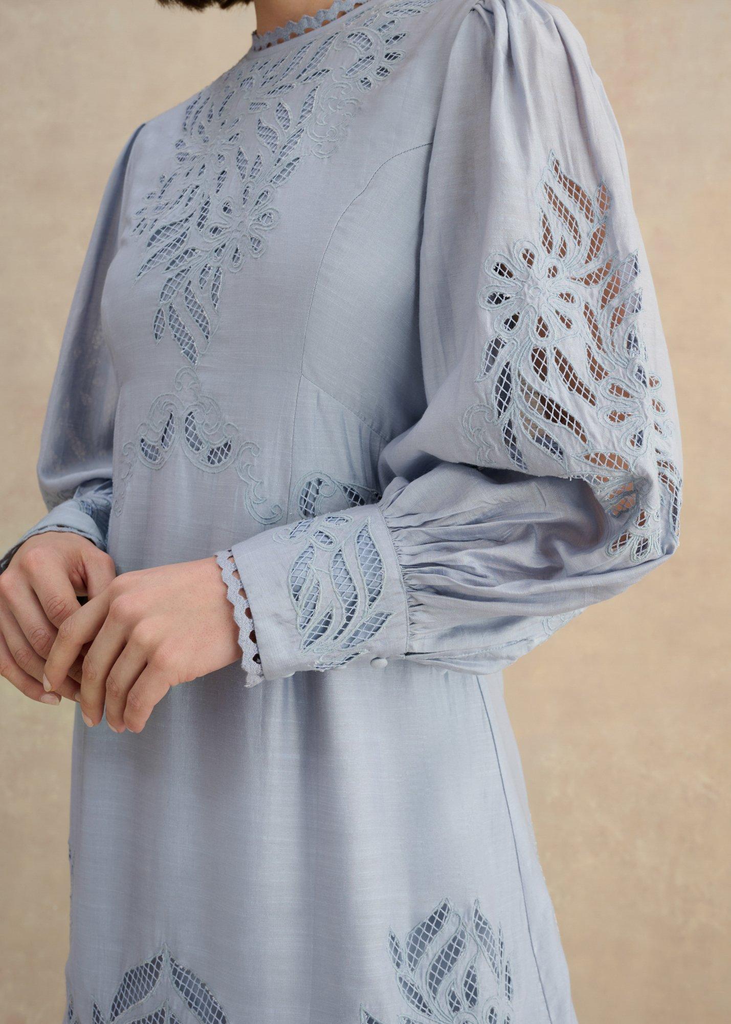 Witley Embroidered Mini Dress, Cool Blue, hi-res