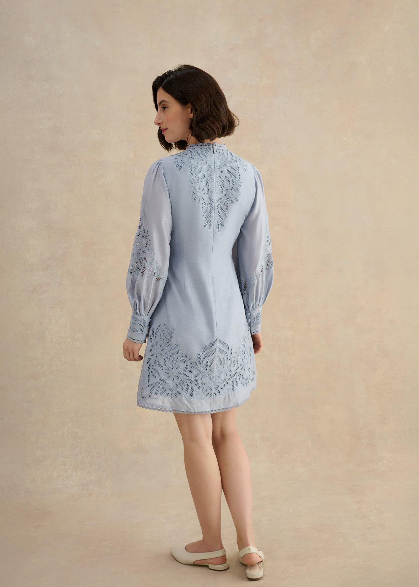 Witley Embroidered Mini Dress, Cool Blue, hi-res