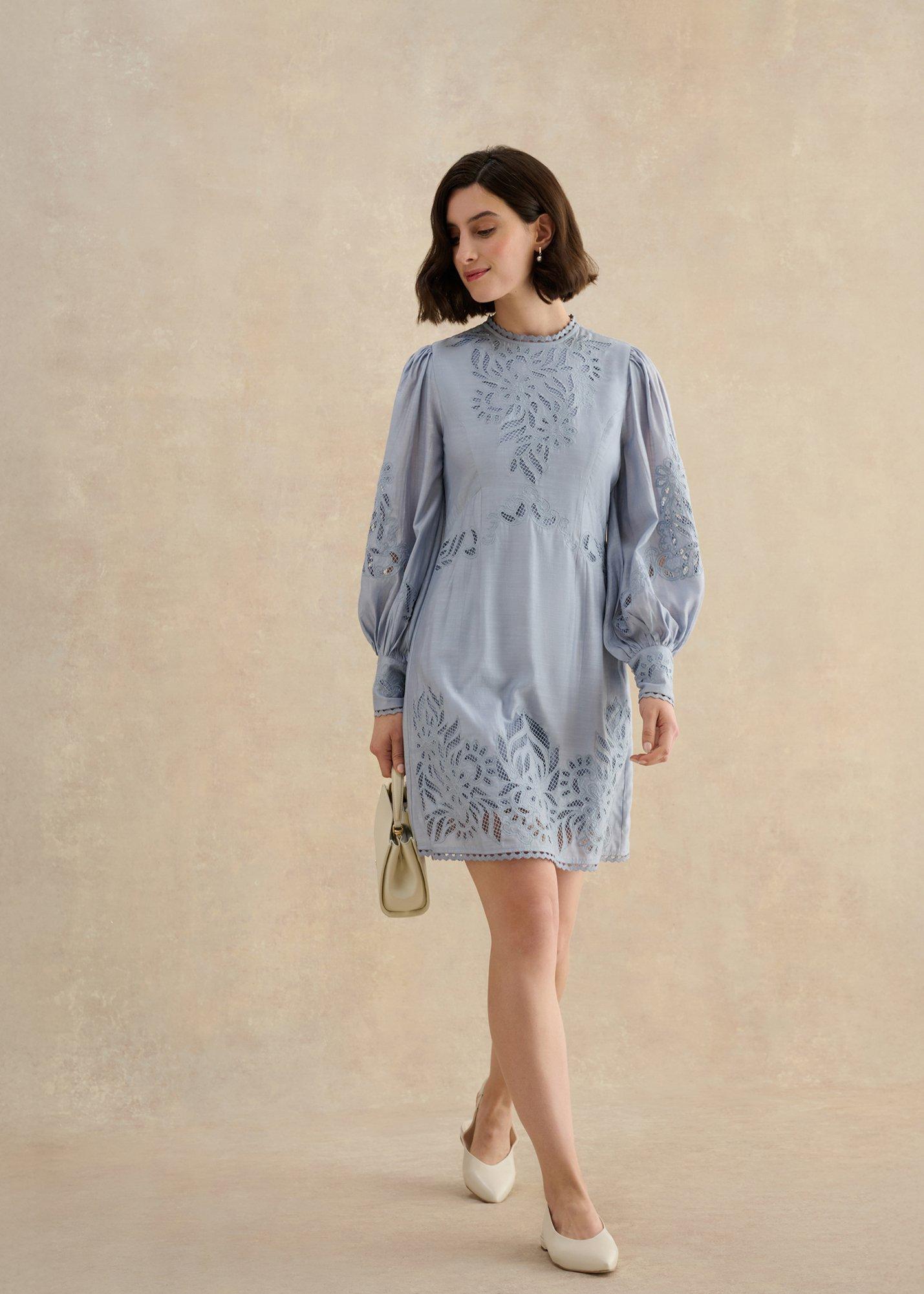 Witley Embroidered Mini Dress, Cool Blue, hi-res