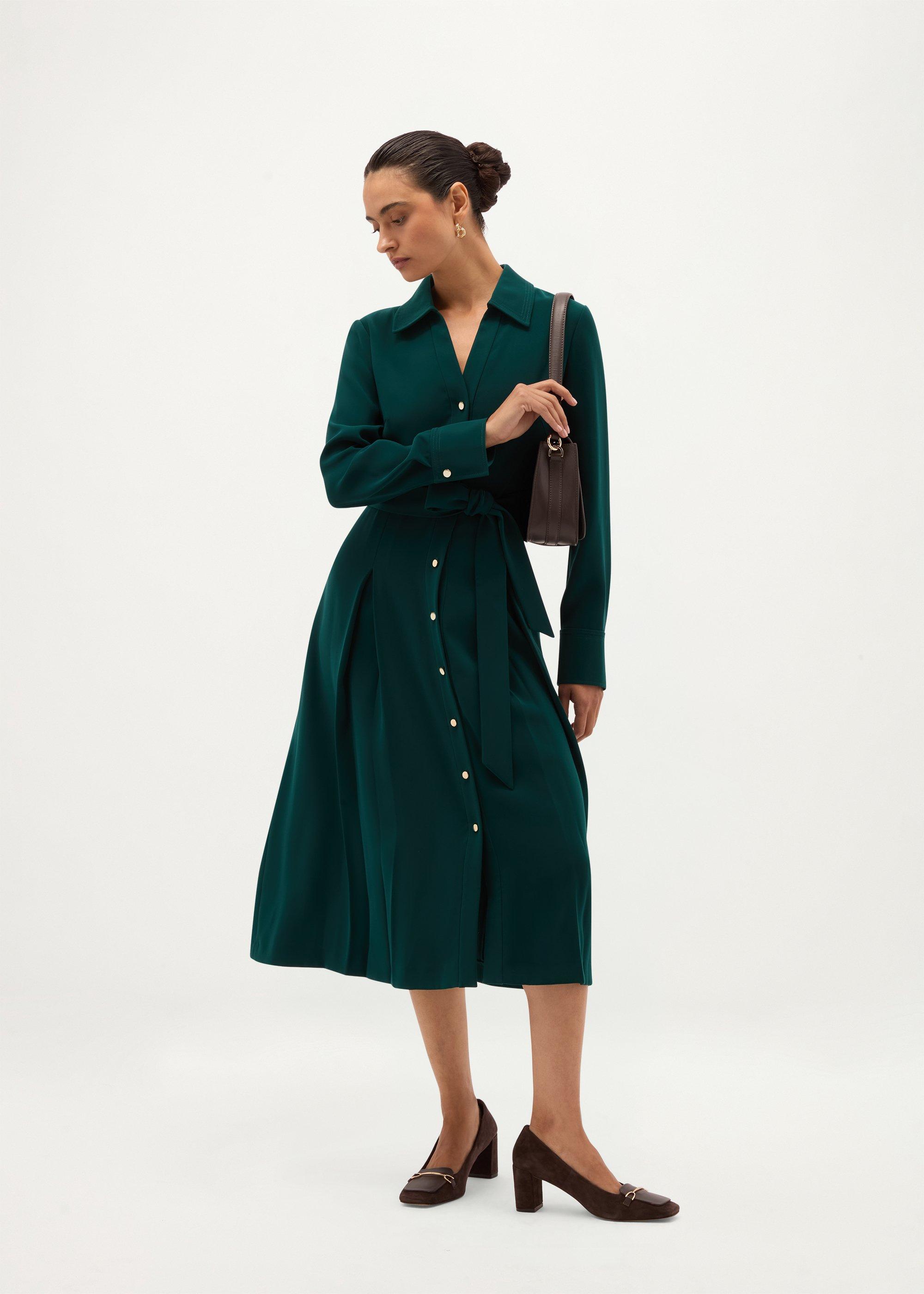 Mylie Silk Blend Dress, Dark Fir Green, hi-res