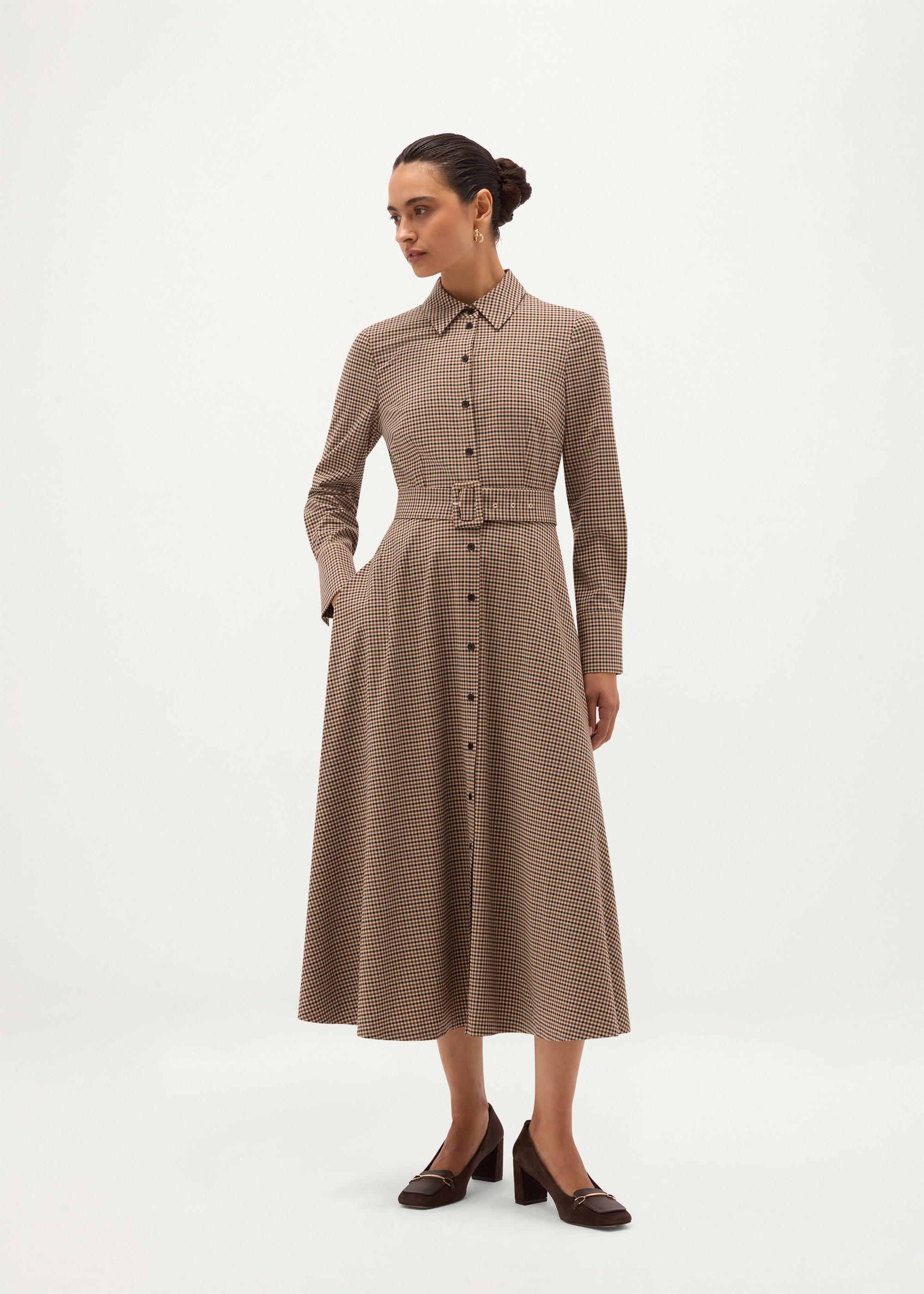 Maura Check Belted Dress, Camel Multi, hi-res