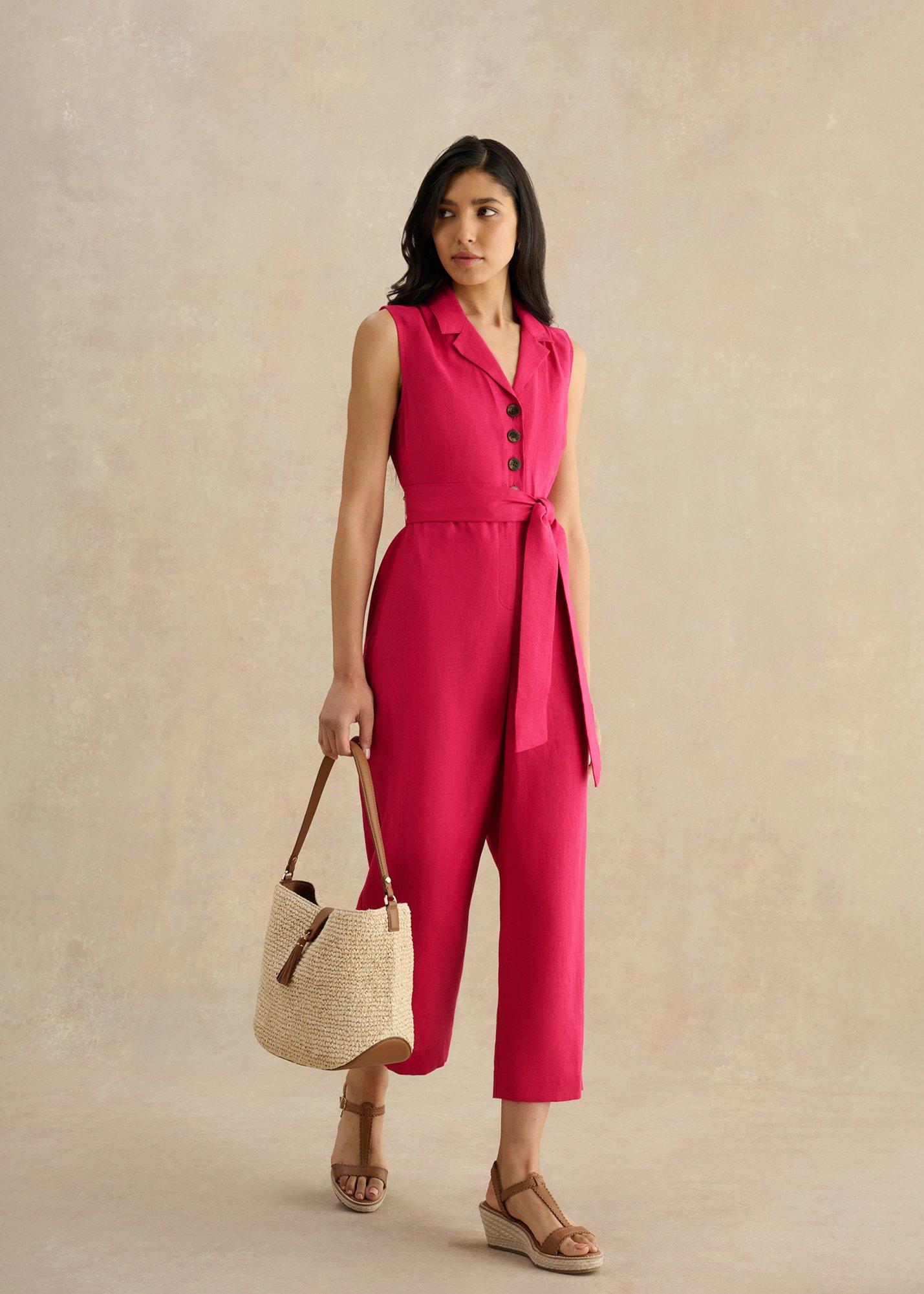 Destiny Linen Jumpsuit, Cherry Pink, hi-res
