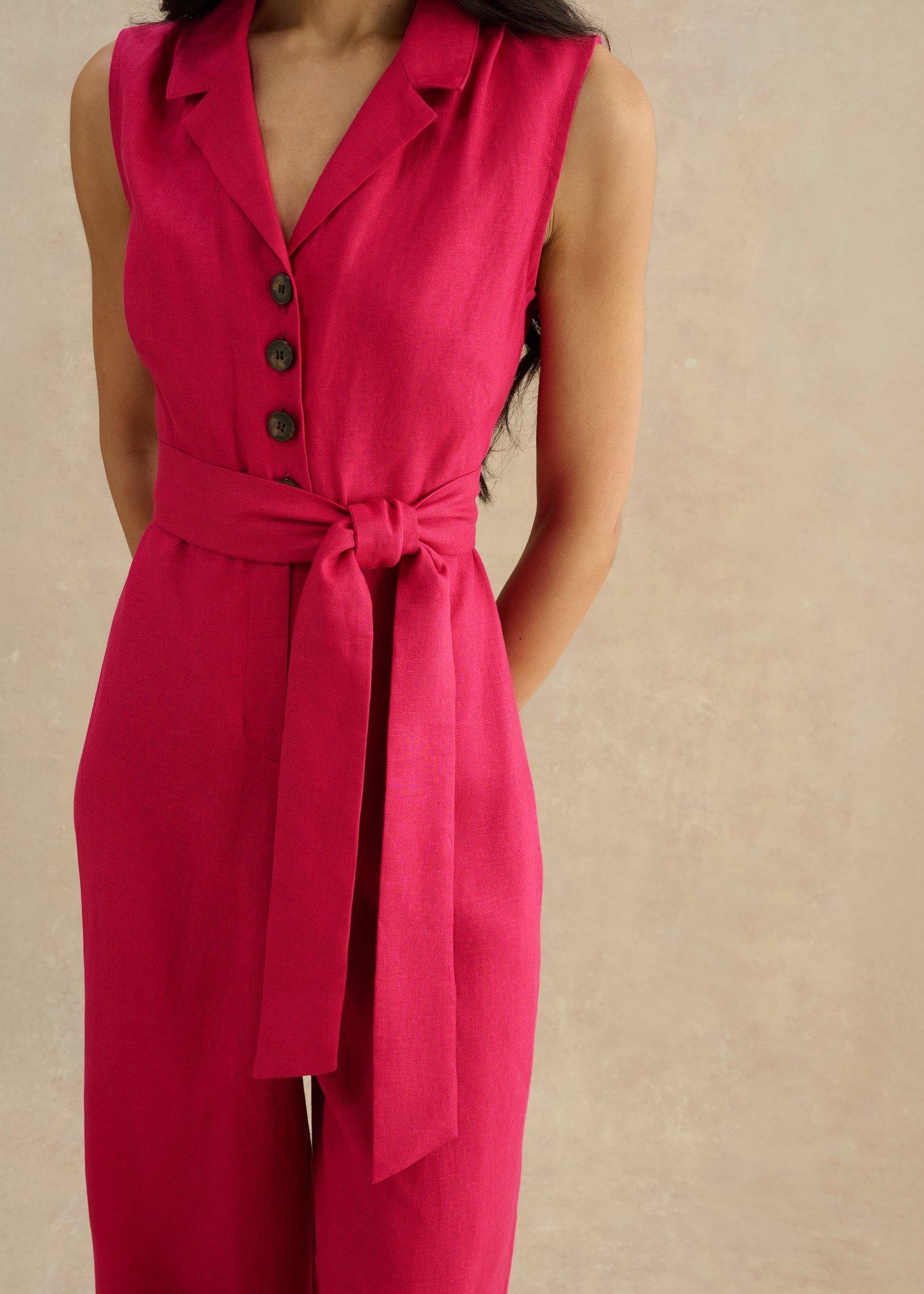 Petite Destiny Linen Jumpsuit, Cherry Pink, hi-res