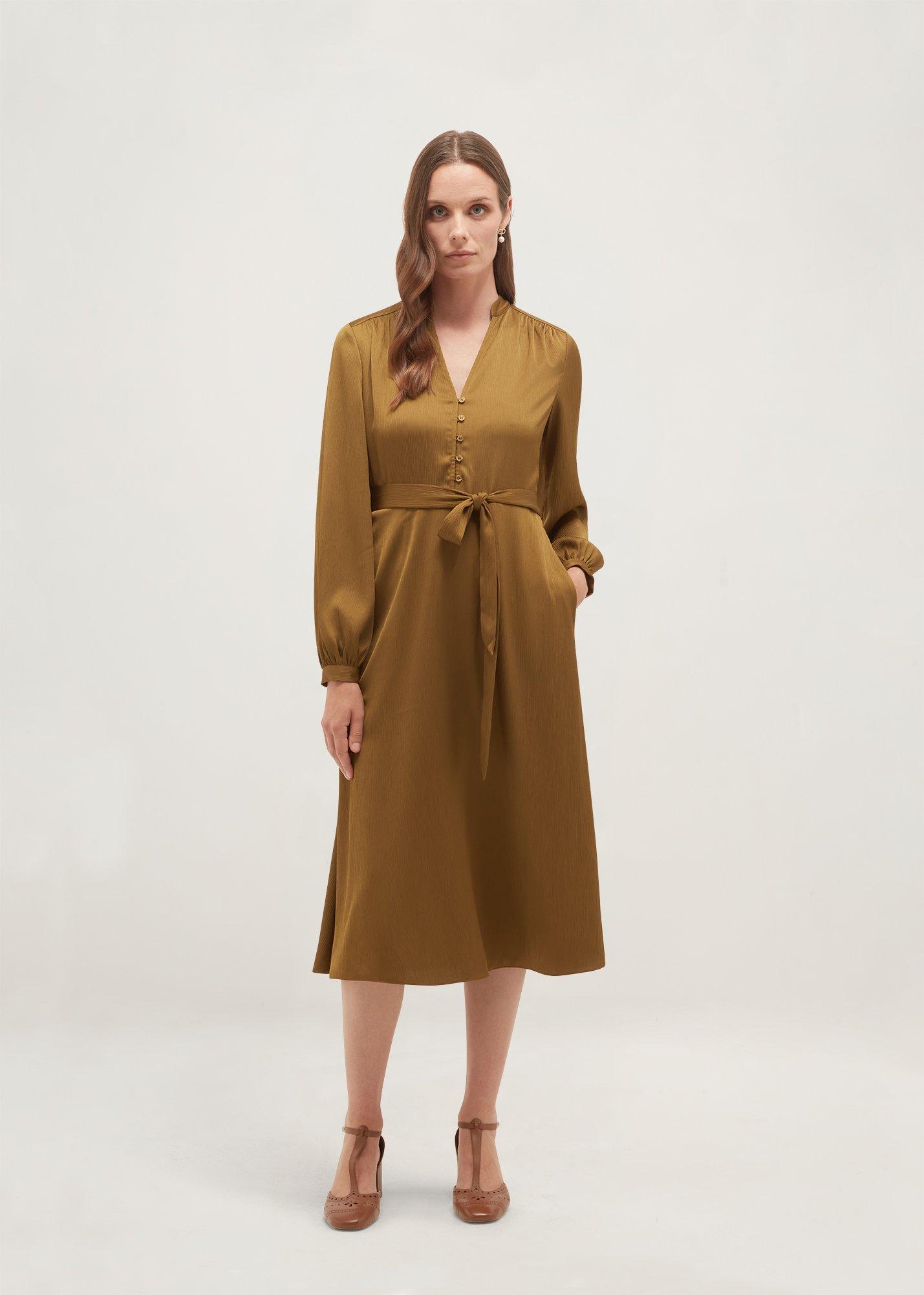 Petite Katia Textured Dress, Khaki Green, hi-res