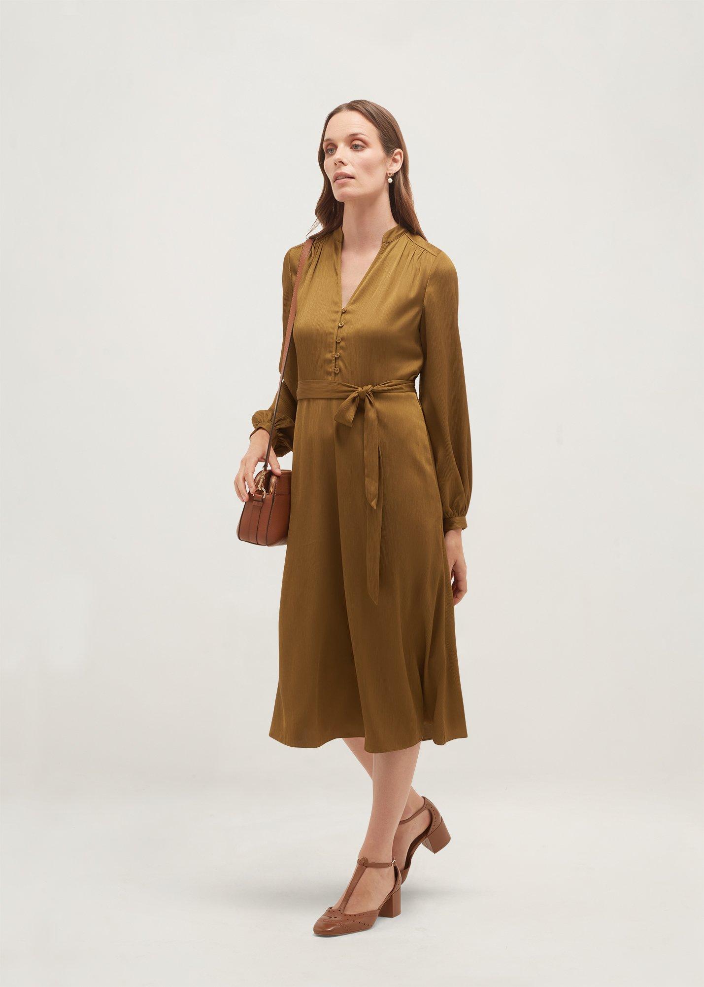 Petite Katia Textured Dress, Khaki Green, hi-res