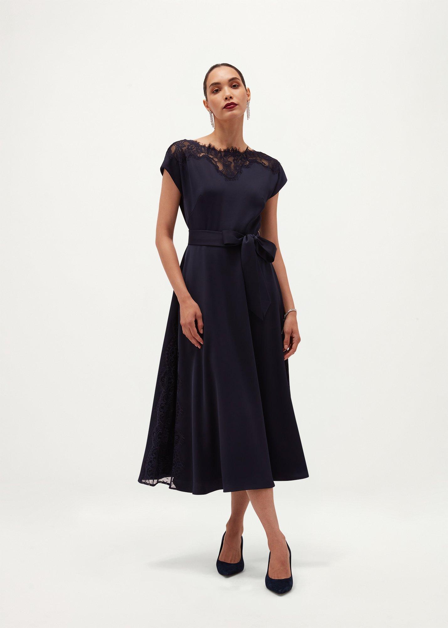 Amelie Lace Trim Satin Dress