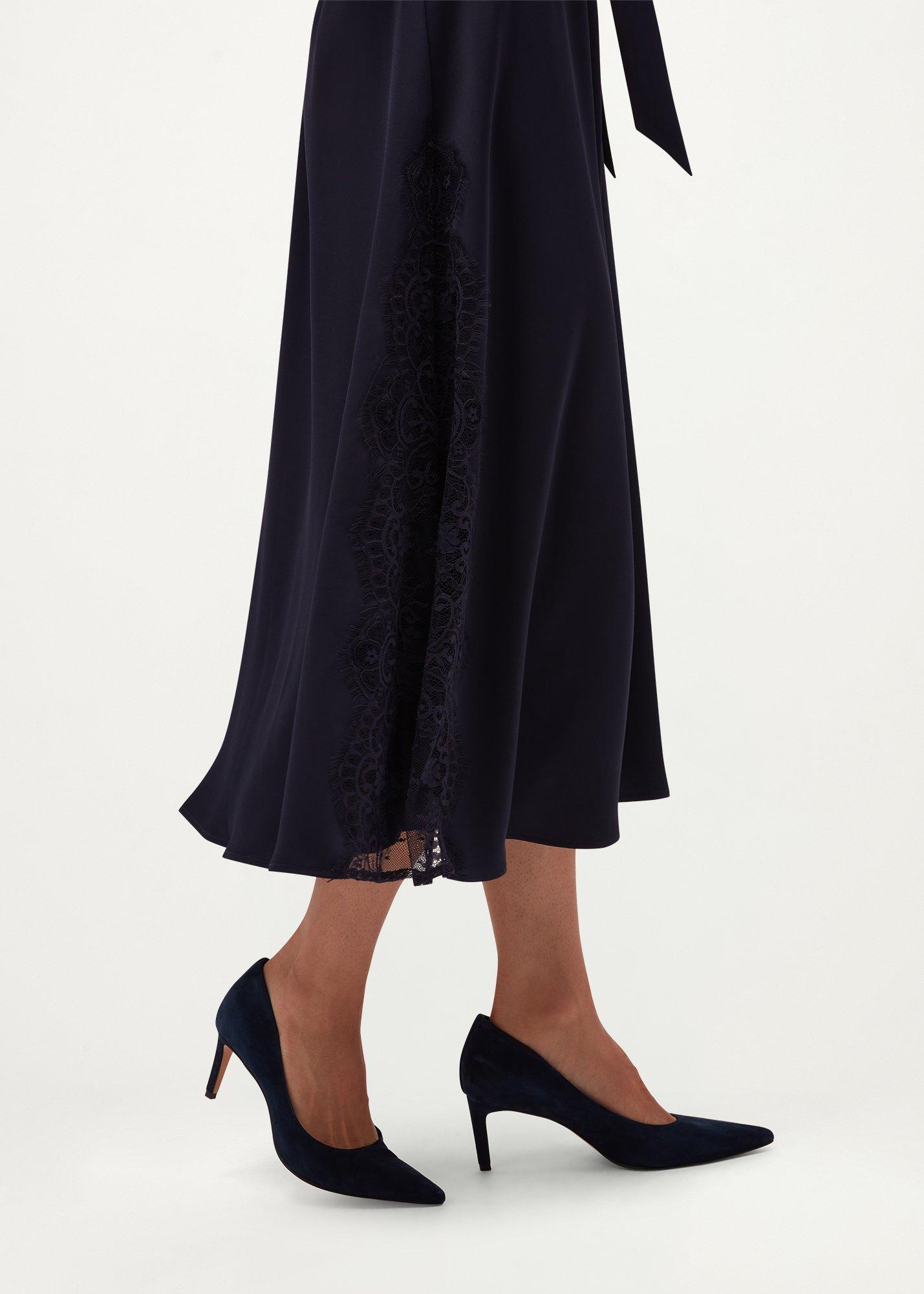 Amelie Lace Trim Satin Dress, Midnight Navy, hi-res