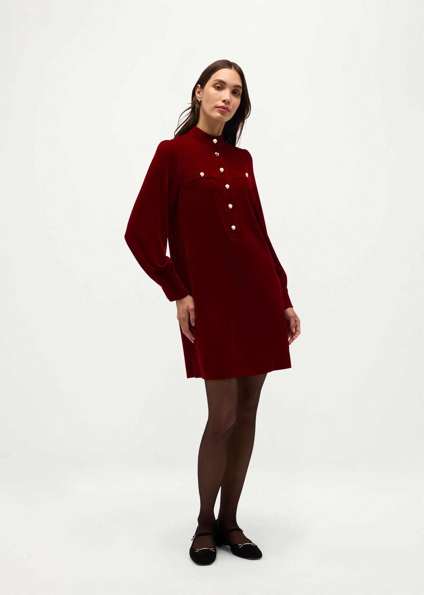 Stephanie Velvet Dress, Red, hi-res