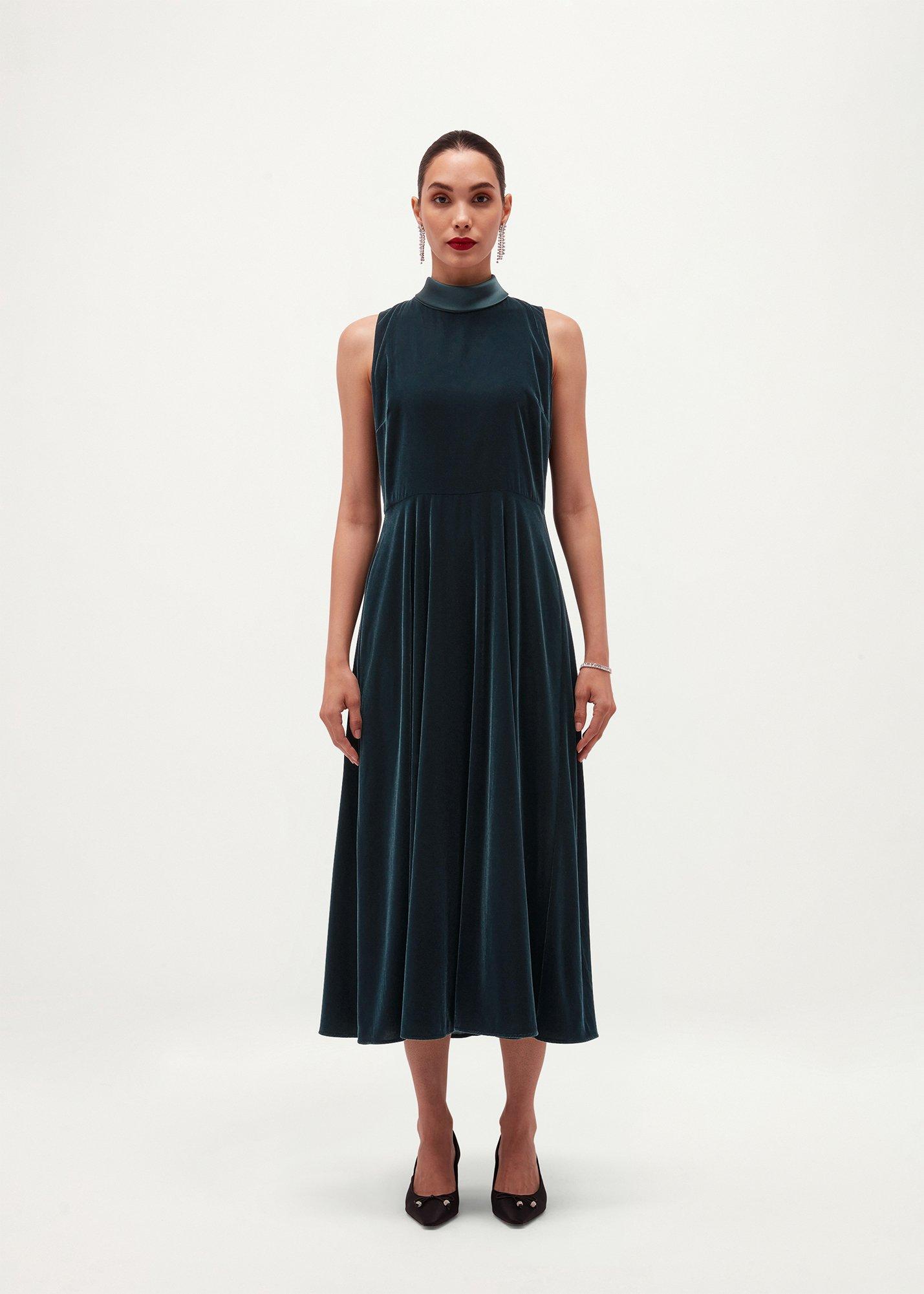 Tallie Velvet Dress, Evergreen, hi-res