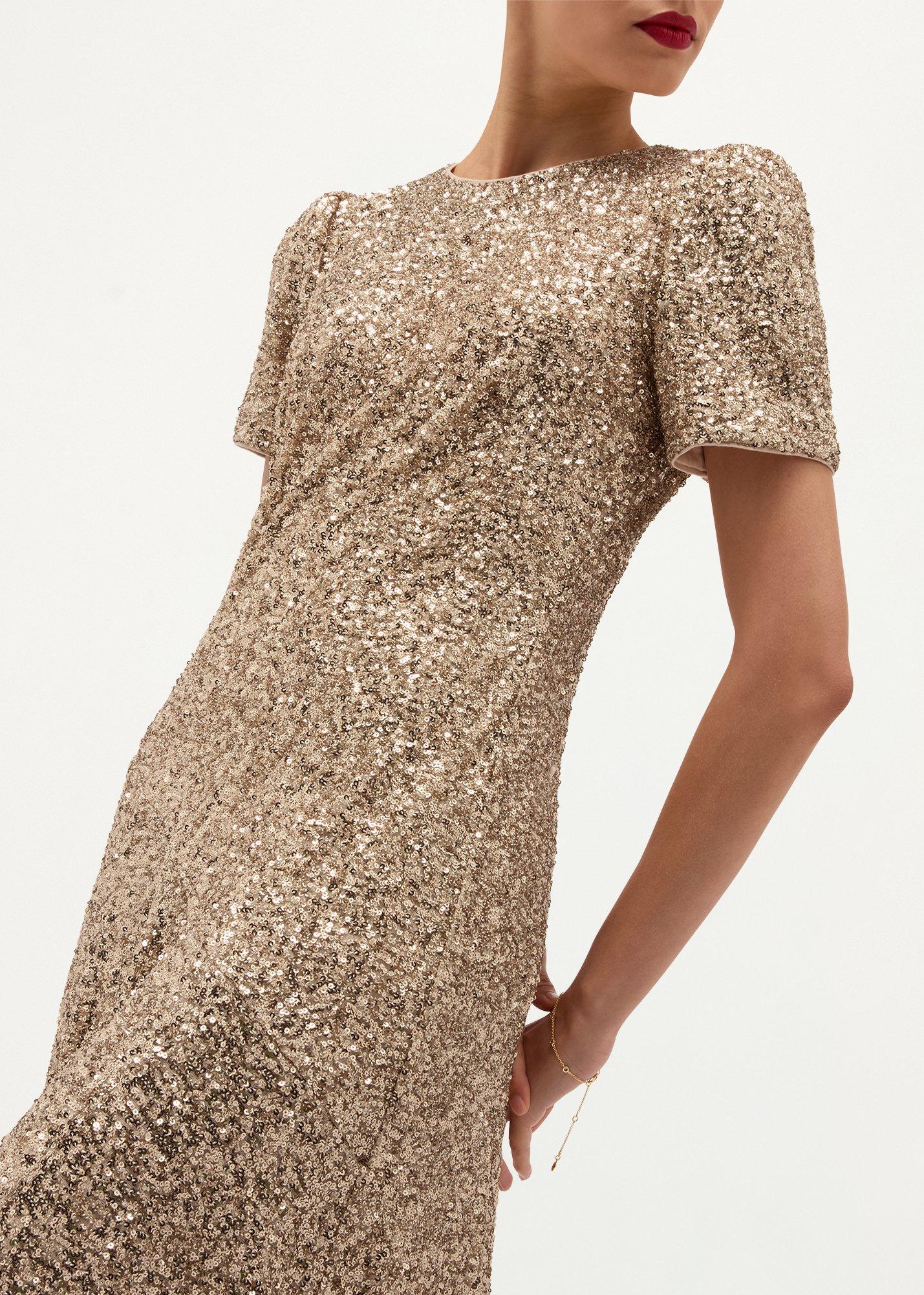 Saffie Sequin Dress, Champagne, hi-res