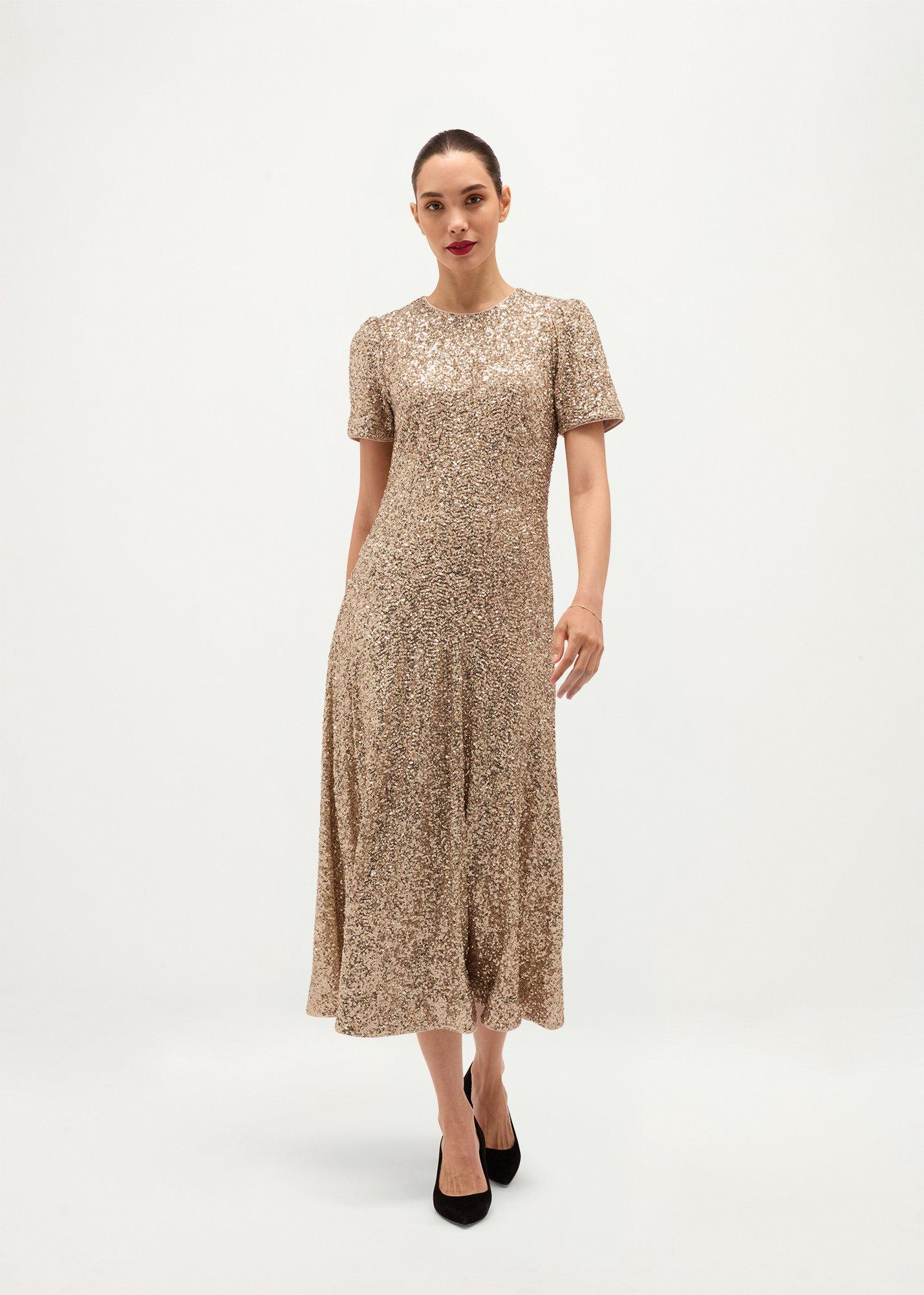 Saffie Sequin Dress, Champagne, hi-res
