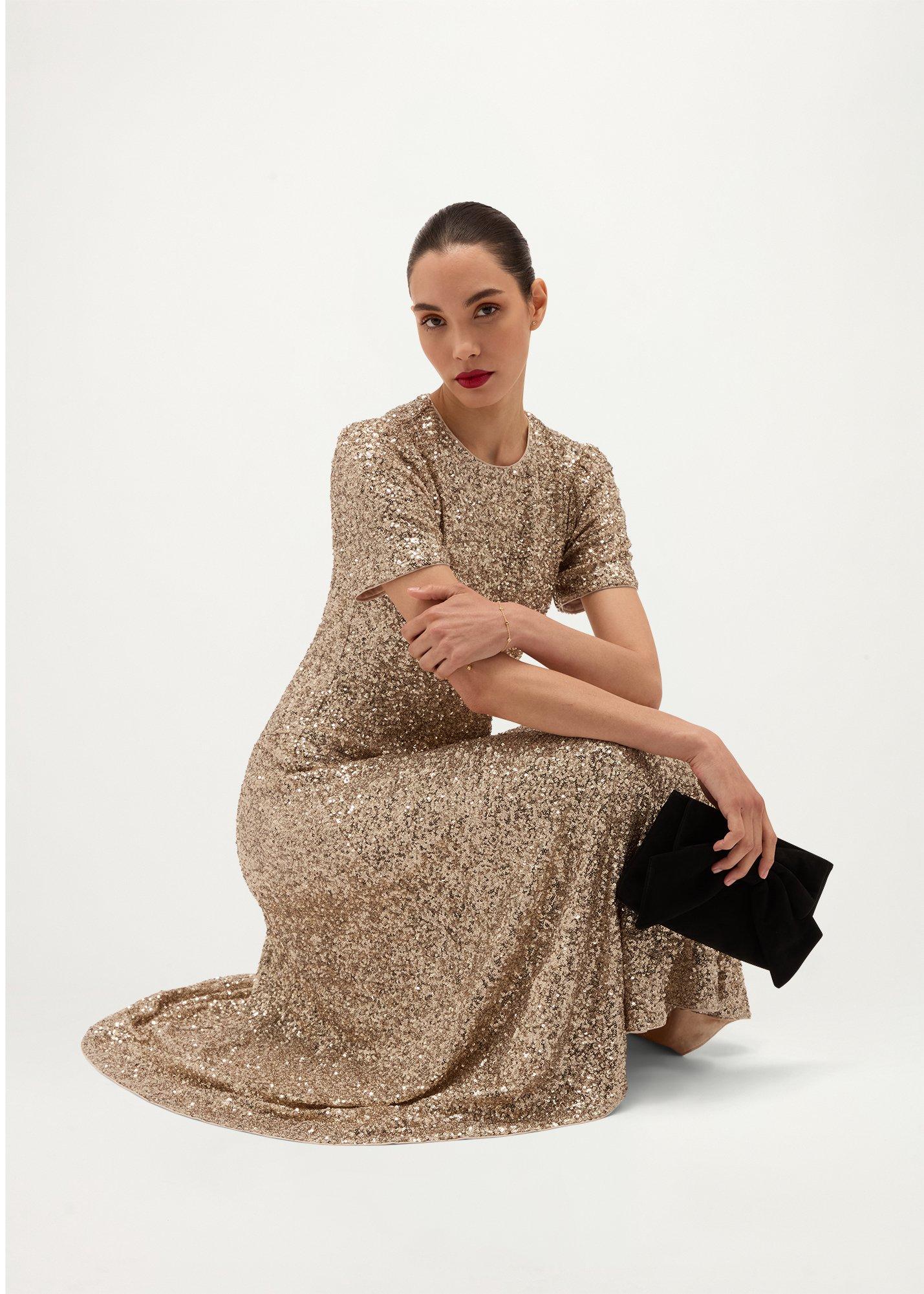 Saffie Sequin Dress, Champagne, hi-res