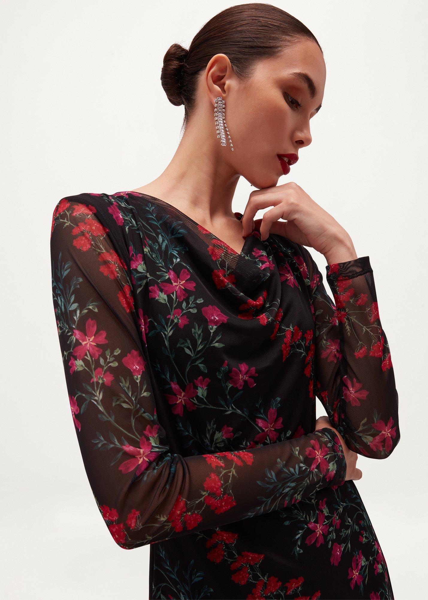 Azaria Floral Mesh Dress, Black Multi, hi-res
