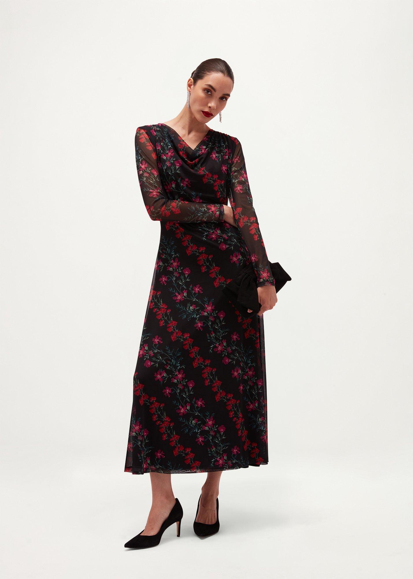 Azaria Floral Mesh Dress, Black Multi, hi-res