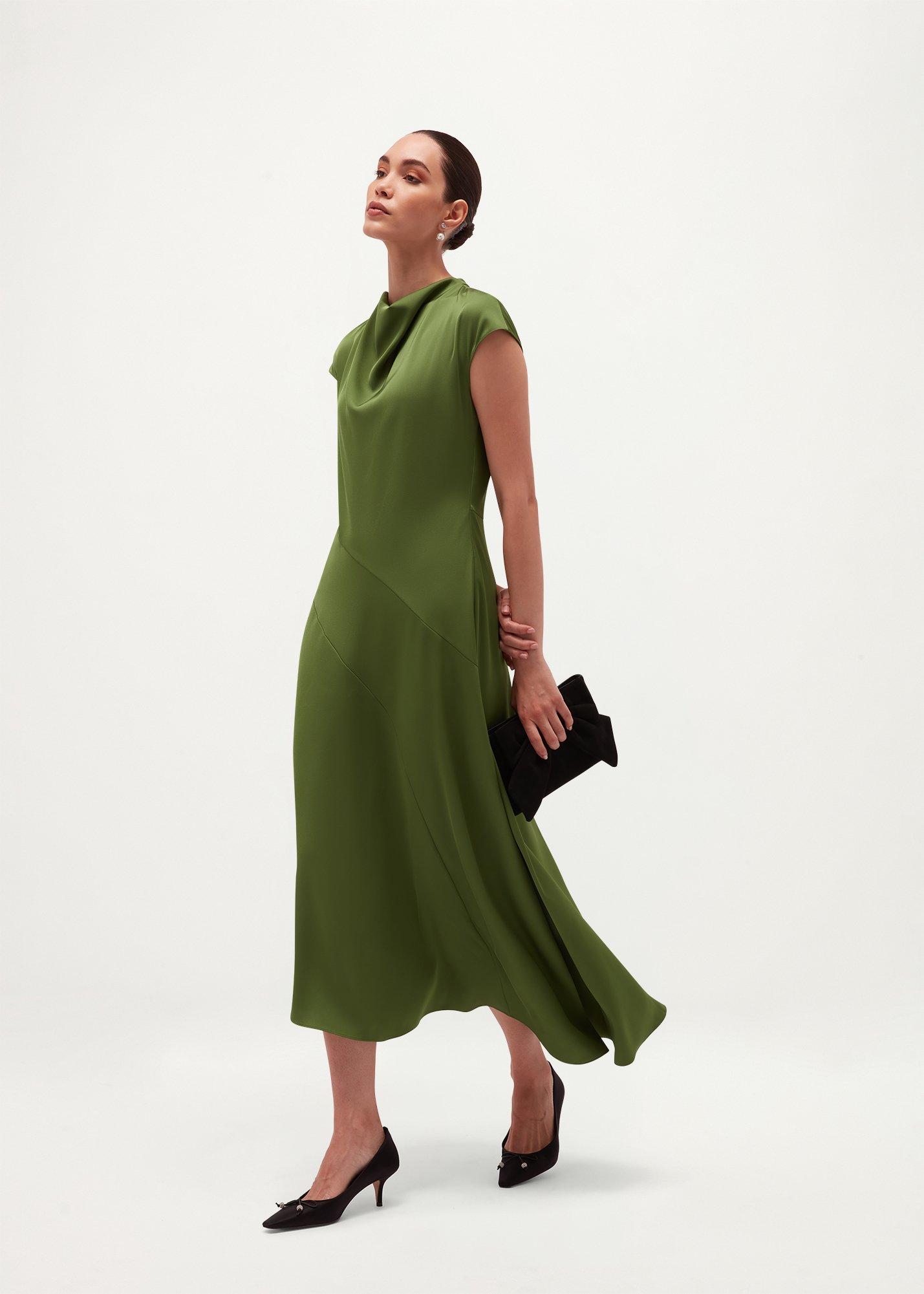 Avebury Satin Dress, Sencha Green, hi-res