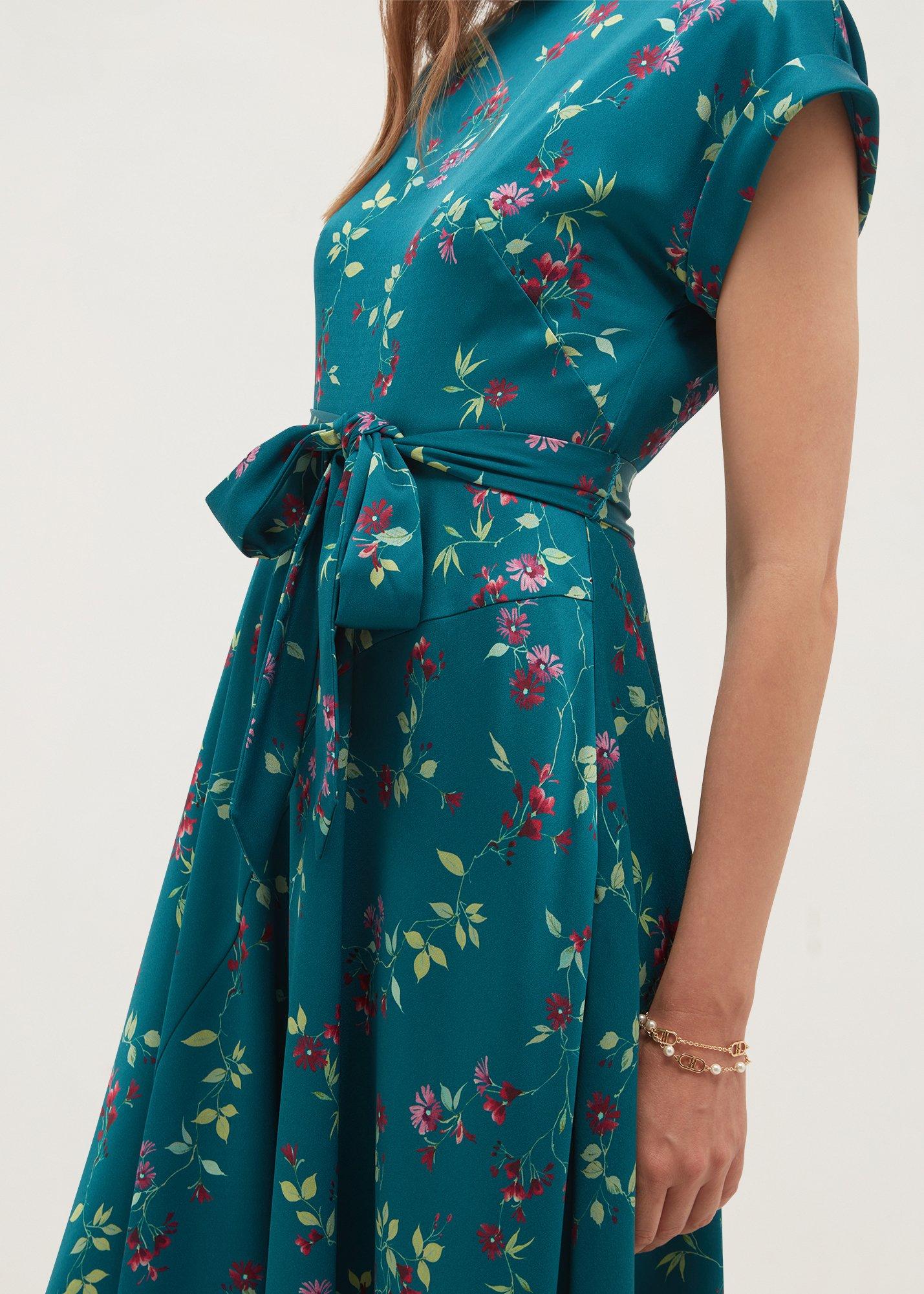 Alba Floral Satin Dress, Lagoon Multi, hi-res