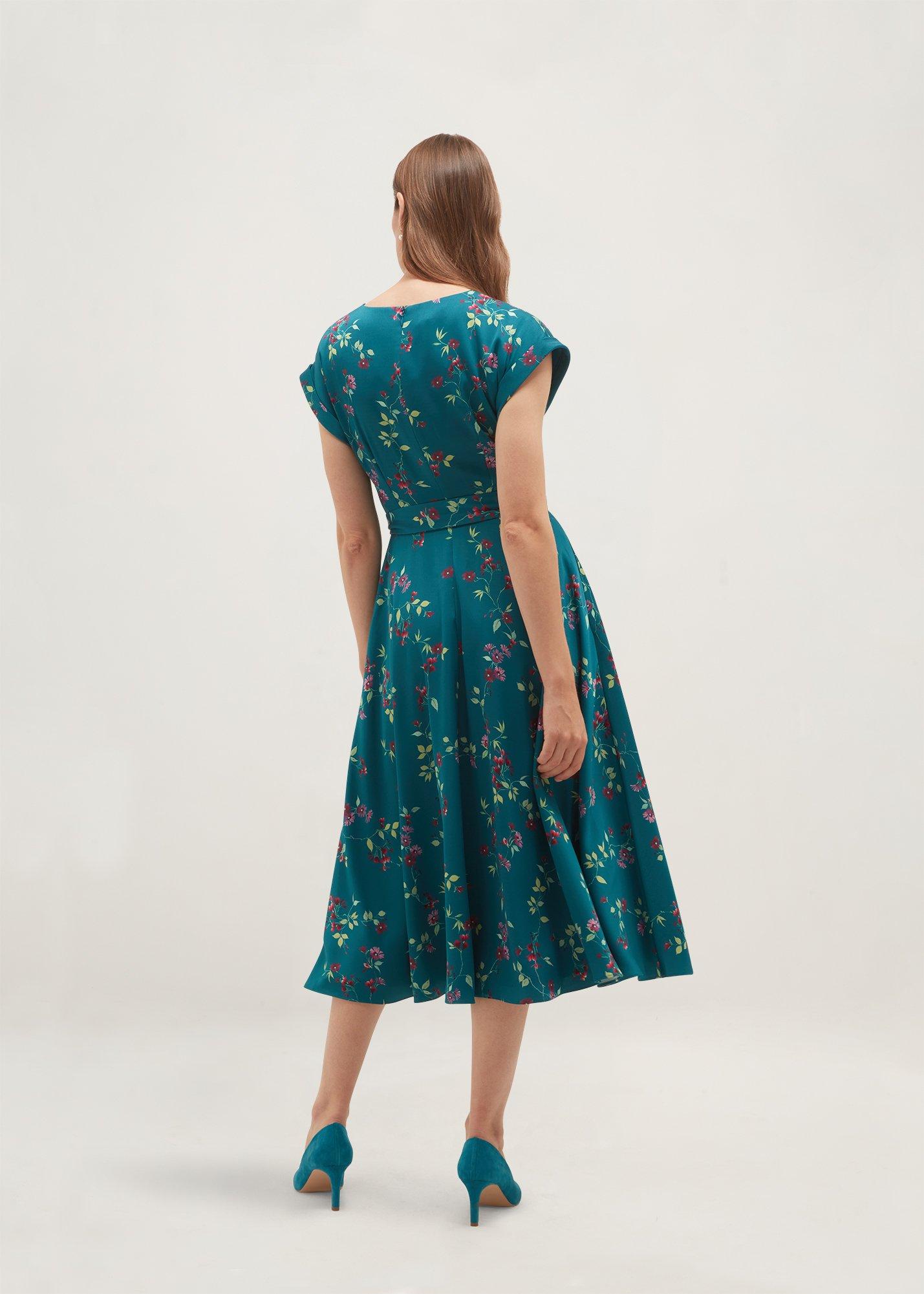 Petite Alba Floral Satin Dress, Lagoon Multi, hi-res