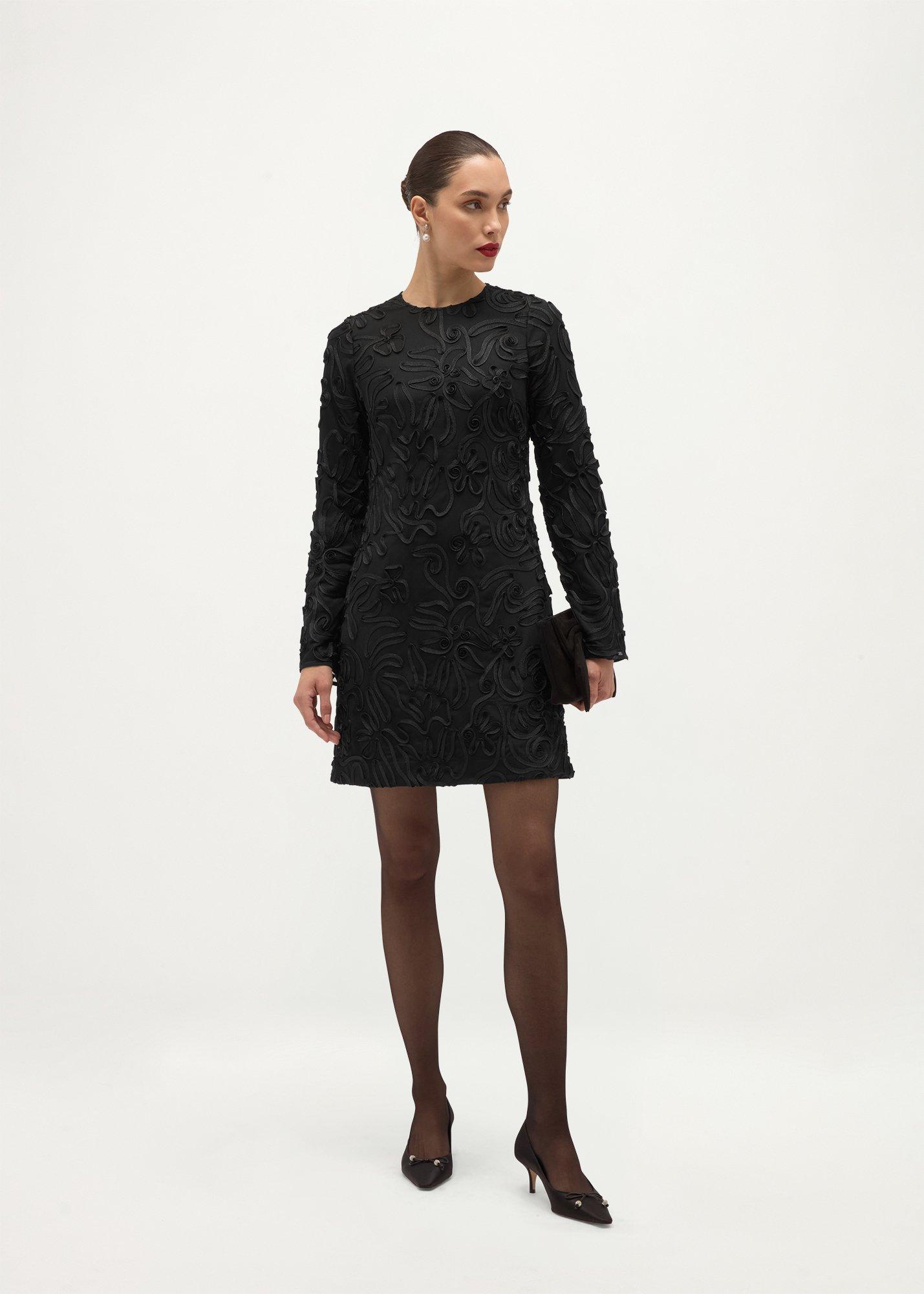Rutherford Tapework Mini Dress, Black, hi-res