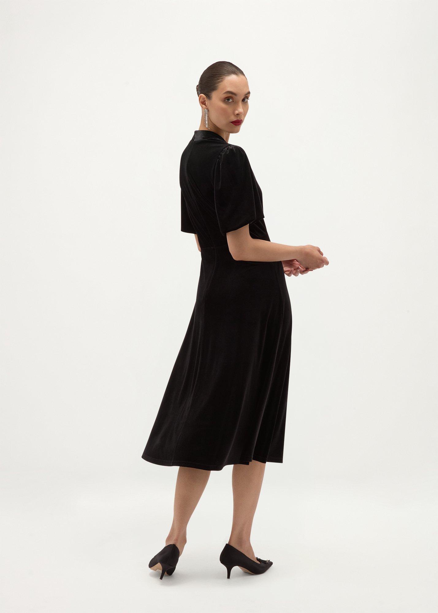 Eleanora Velvet Button Through Dress, Black, hi-res