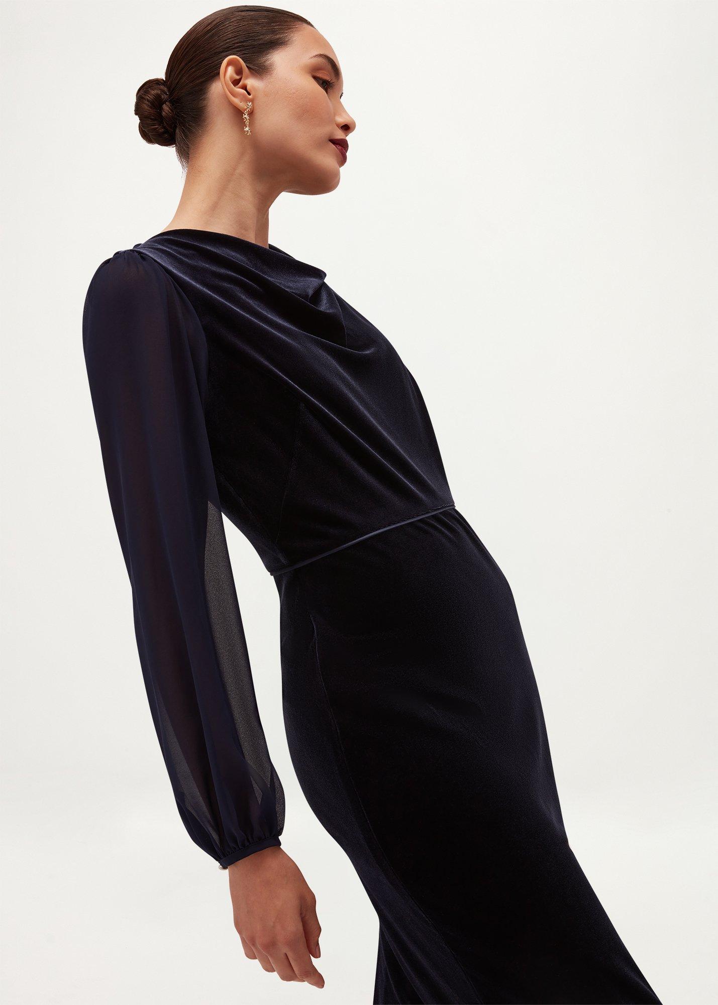 Anastasia Velvet Dress, Midnight Navy, hi-res