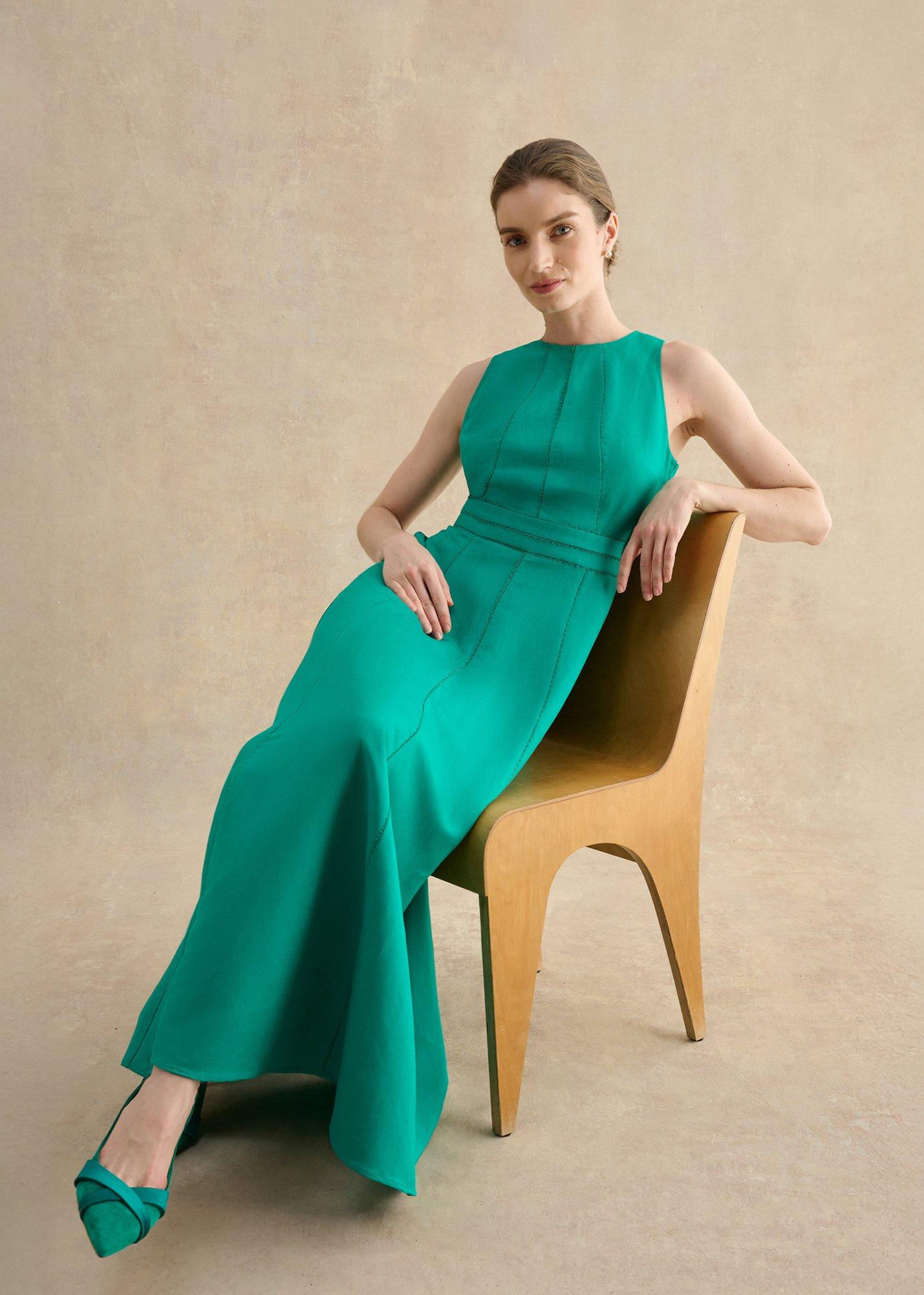 Harewood Linen Blend Maxi Dress, Paradise Green, hi-res