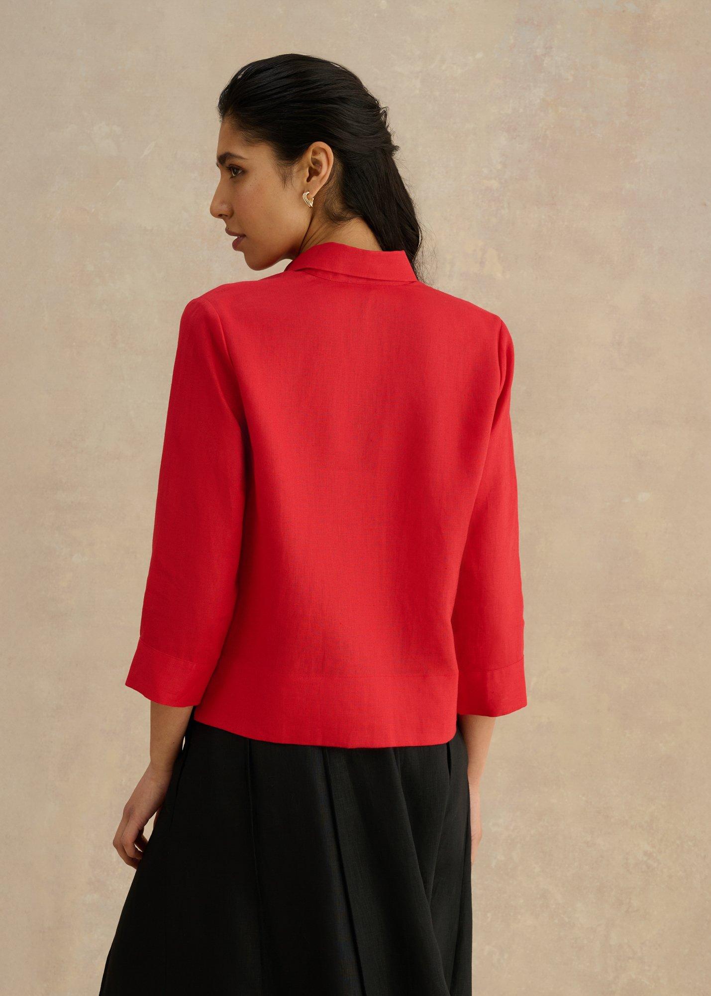 Nita Linen Shirt, Salsa Red, hi-res