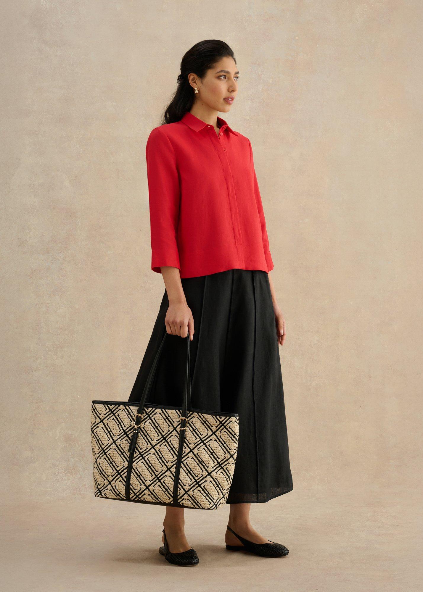 Nita Linen Shirt, Salsa Red, hi-res