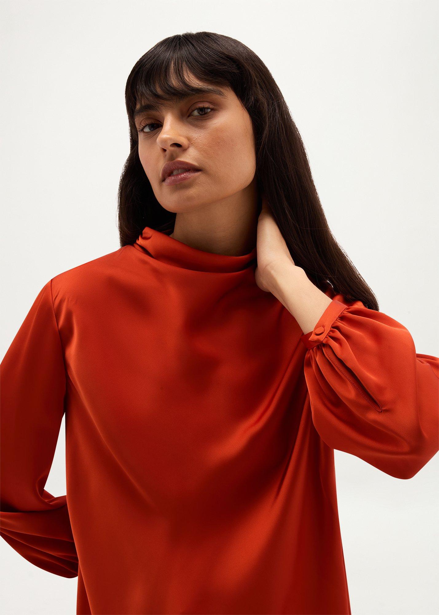 Lulworth Satin Blouse, Deep Orange, hi-res