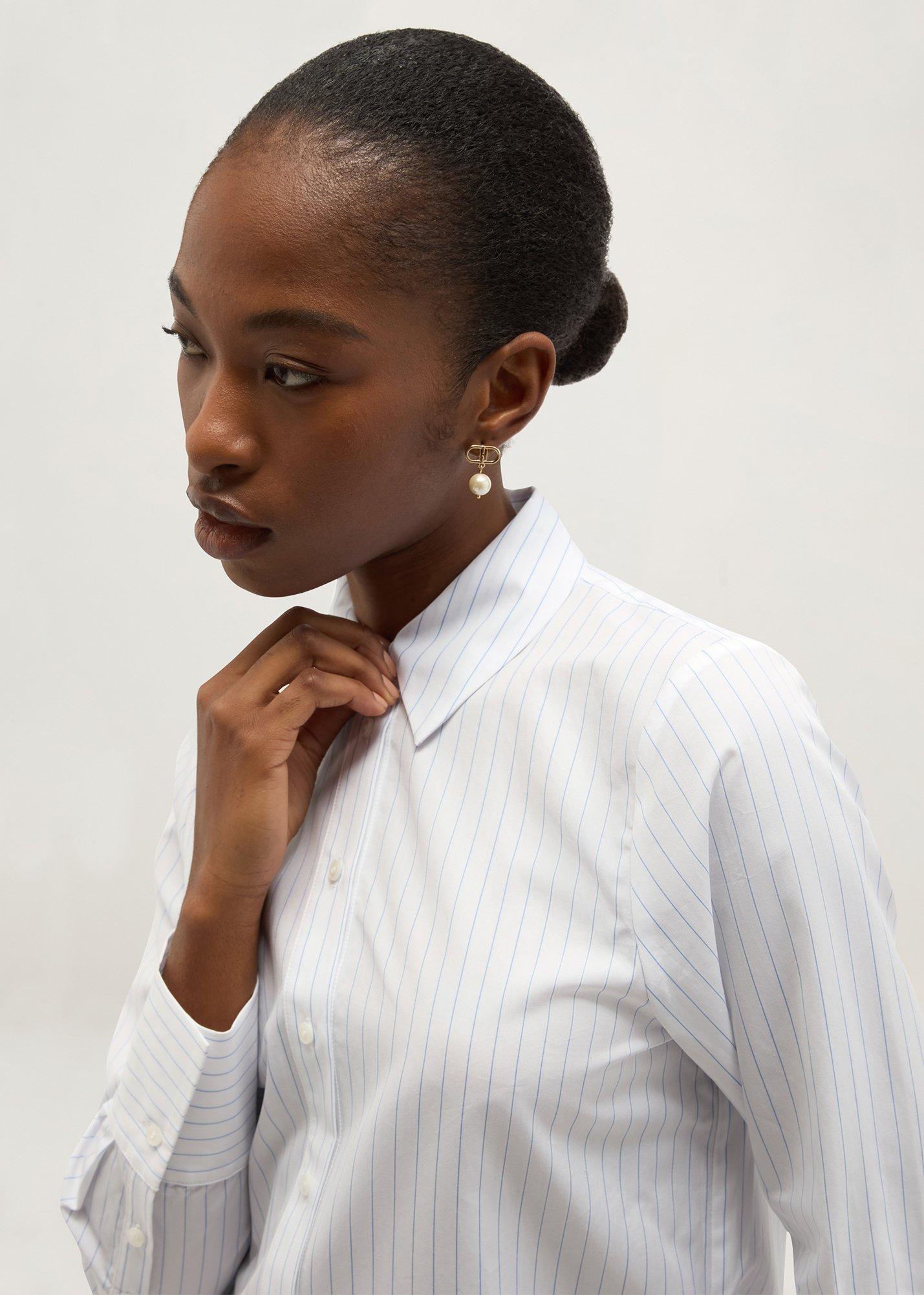Kora Striped Cotton Shirt, Blue White, hi-res