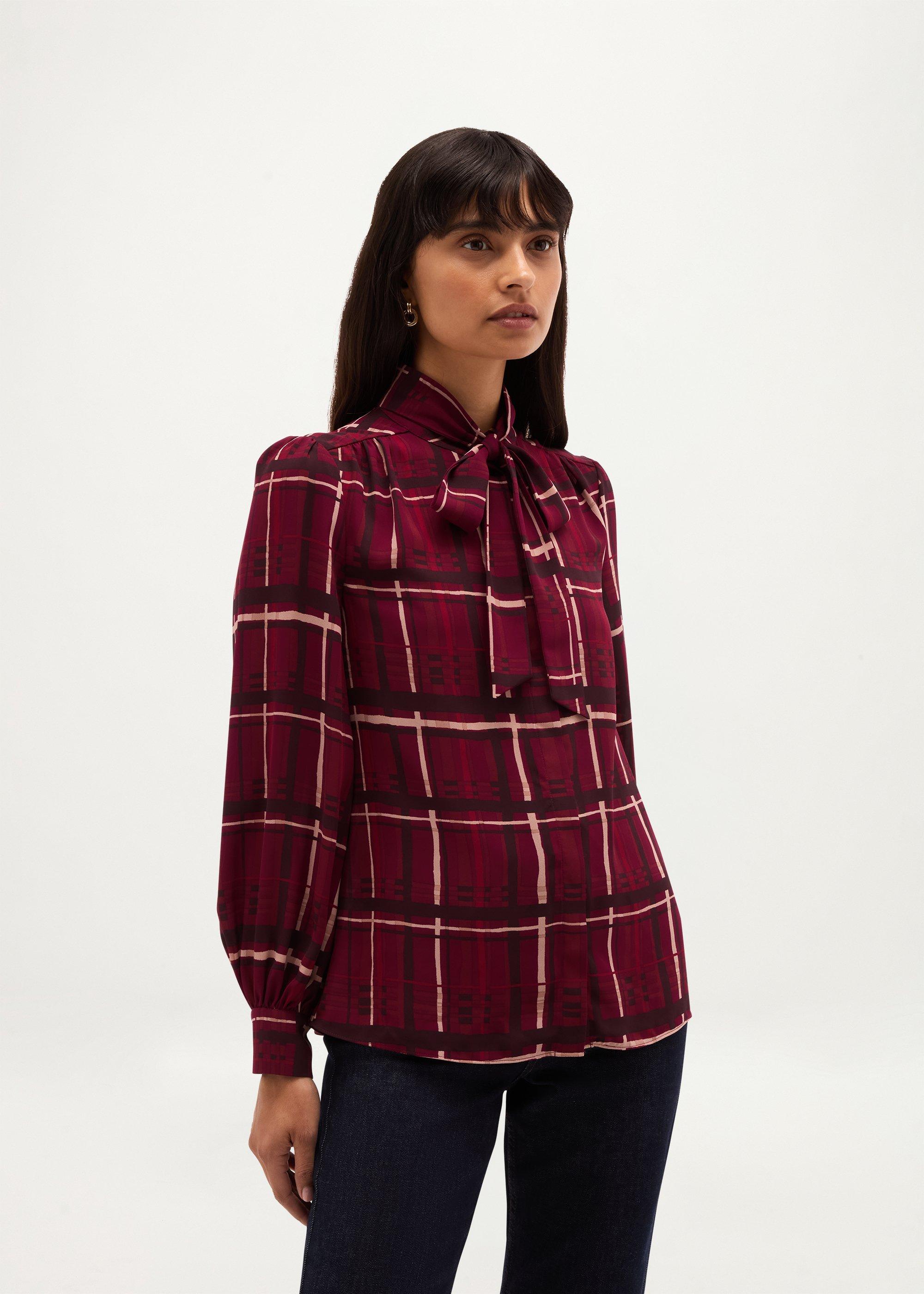 Aisha Check Blouse, Plum Multi, hi-res