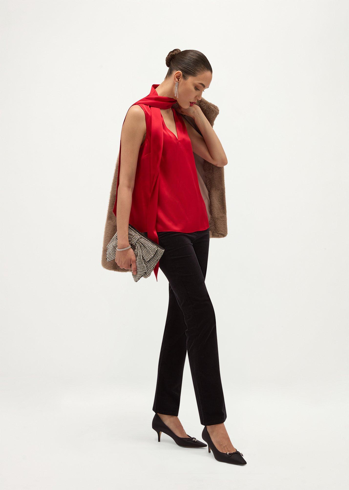 Soula Satin Top, Red, hi-res