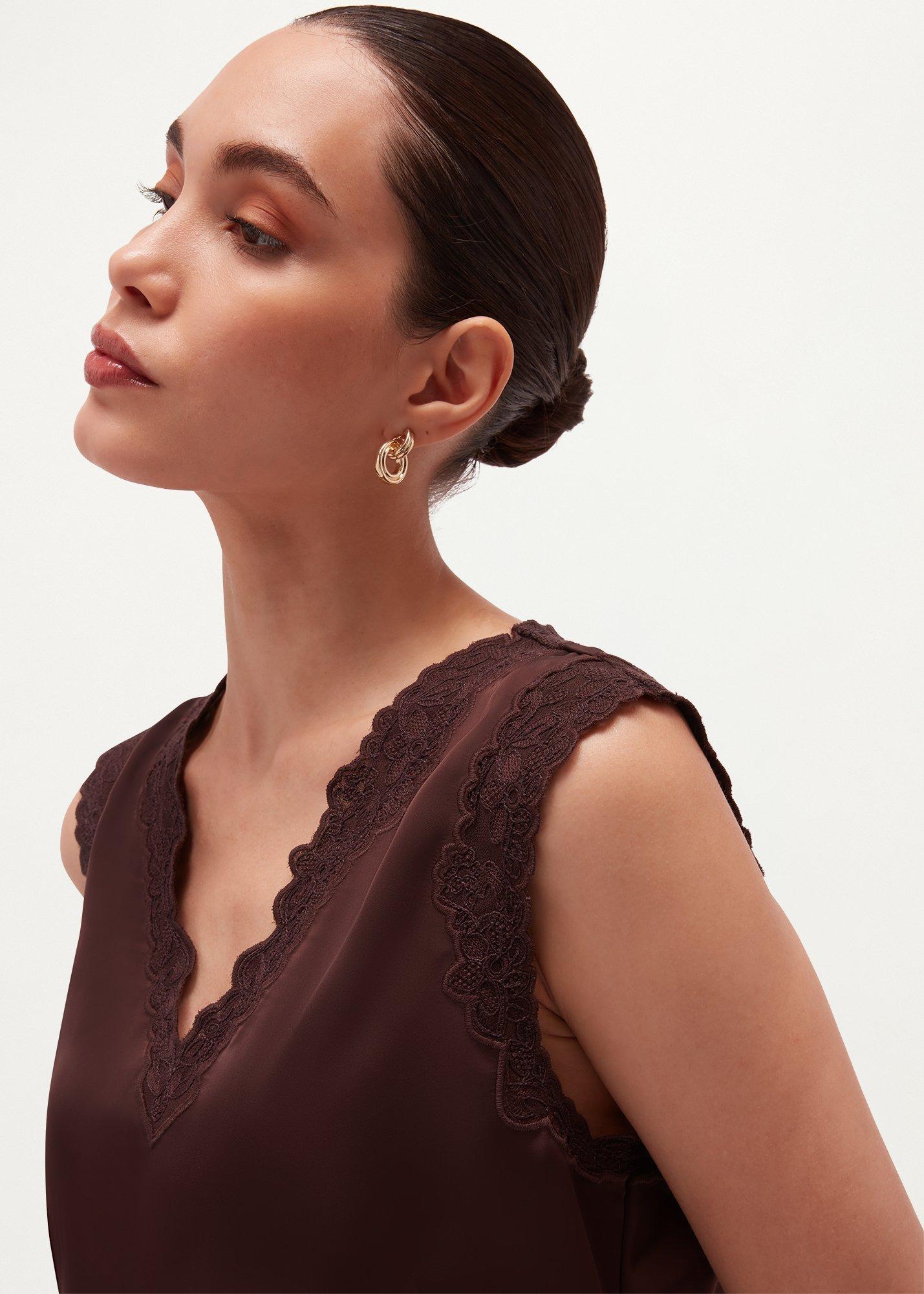 Beaumont Trimmed Satin Top, Deep Brown, hi-res
