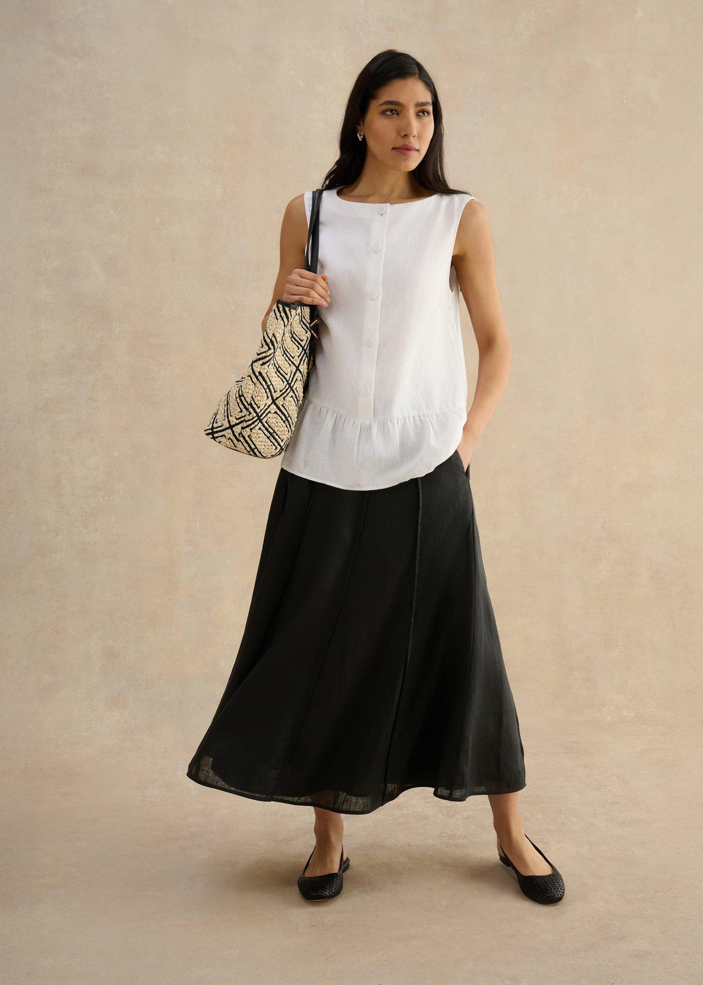 Alice Linen Skirt, Black, hi-res