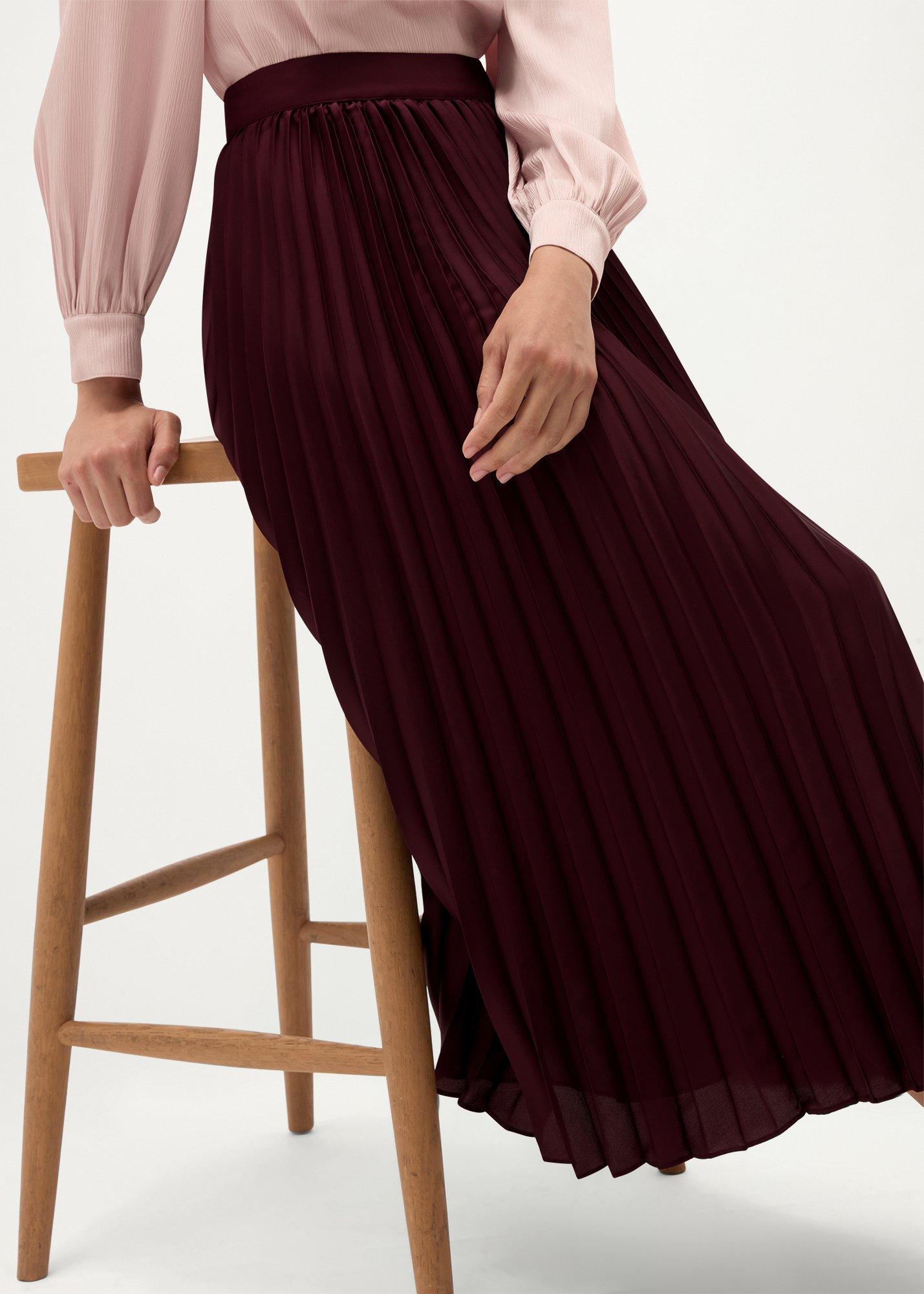 Amoura Pleated Satin Skirt, Fig Purple, hi-res