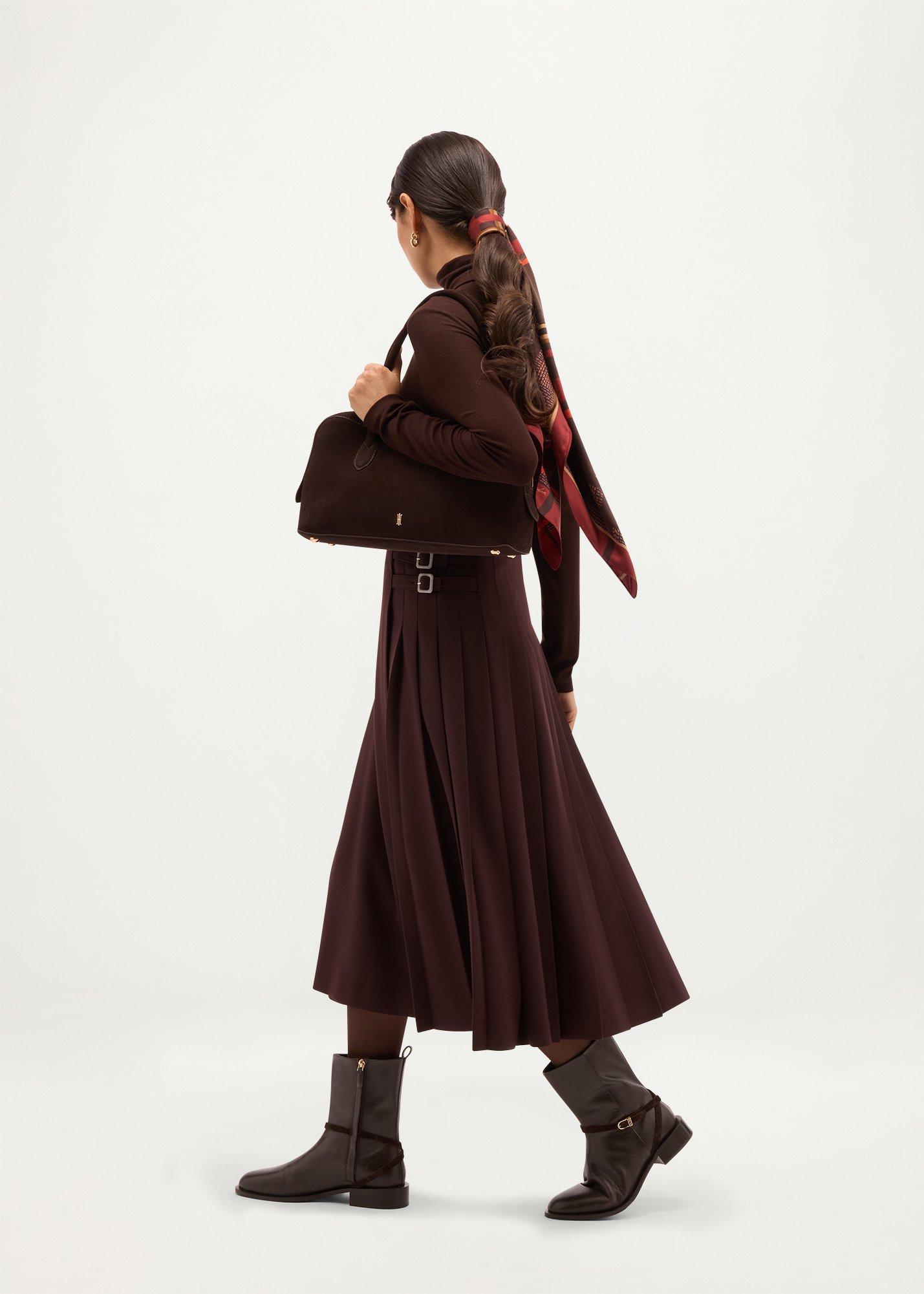 Sutton Pleated Skirt, Deep Brown, hi-res
