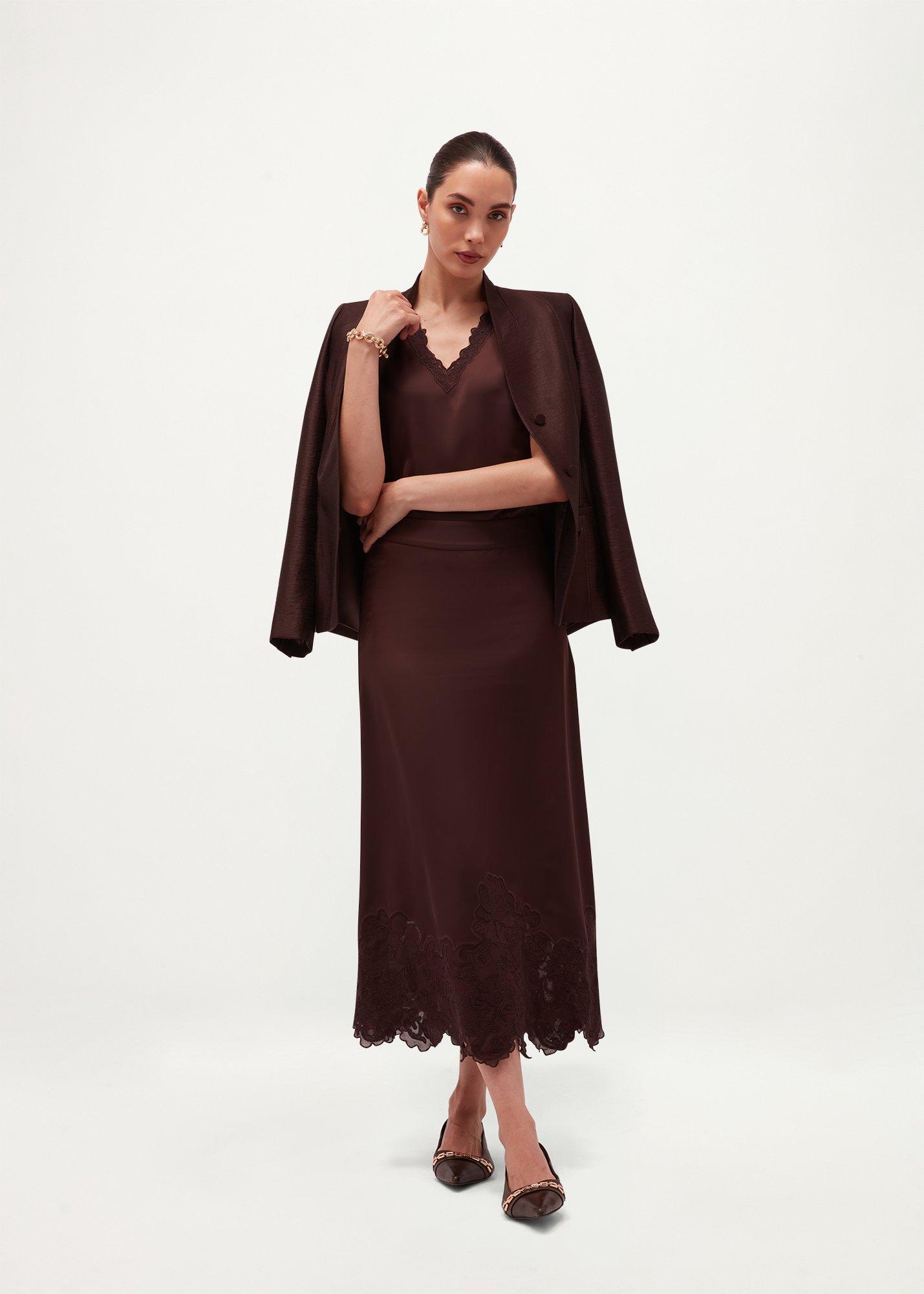 Beaumont Trimmed Satin Skirt